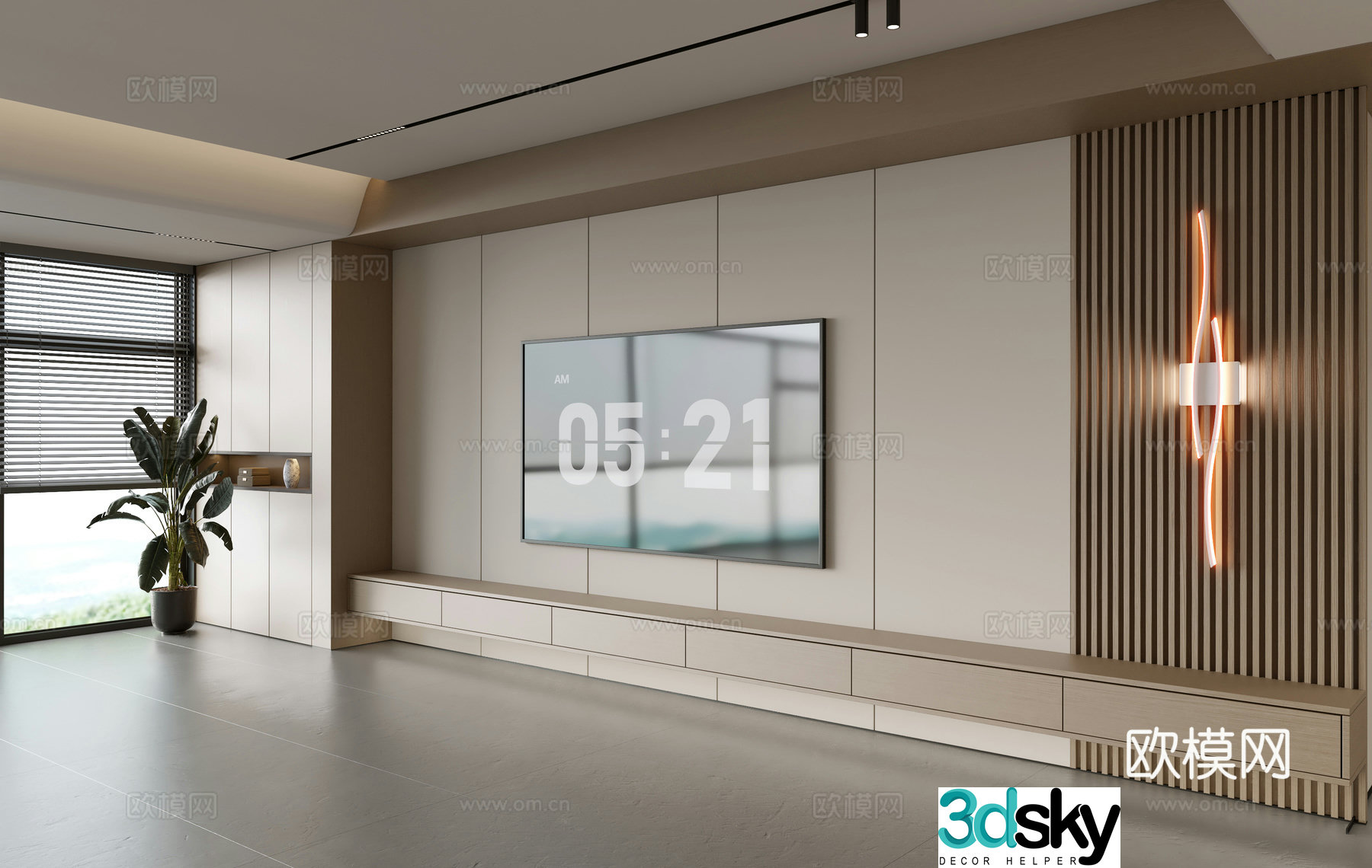 Modern TV background wall modern ornament balcony cabinet living room cabinet wood veneer background wall 3d model