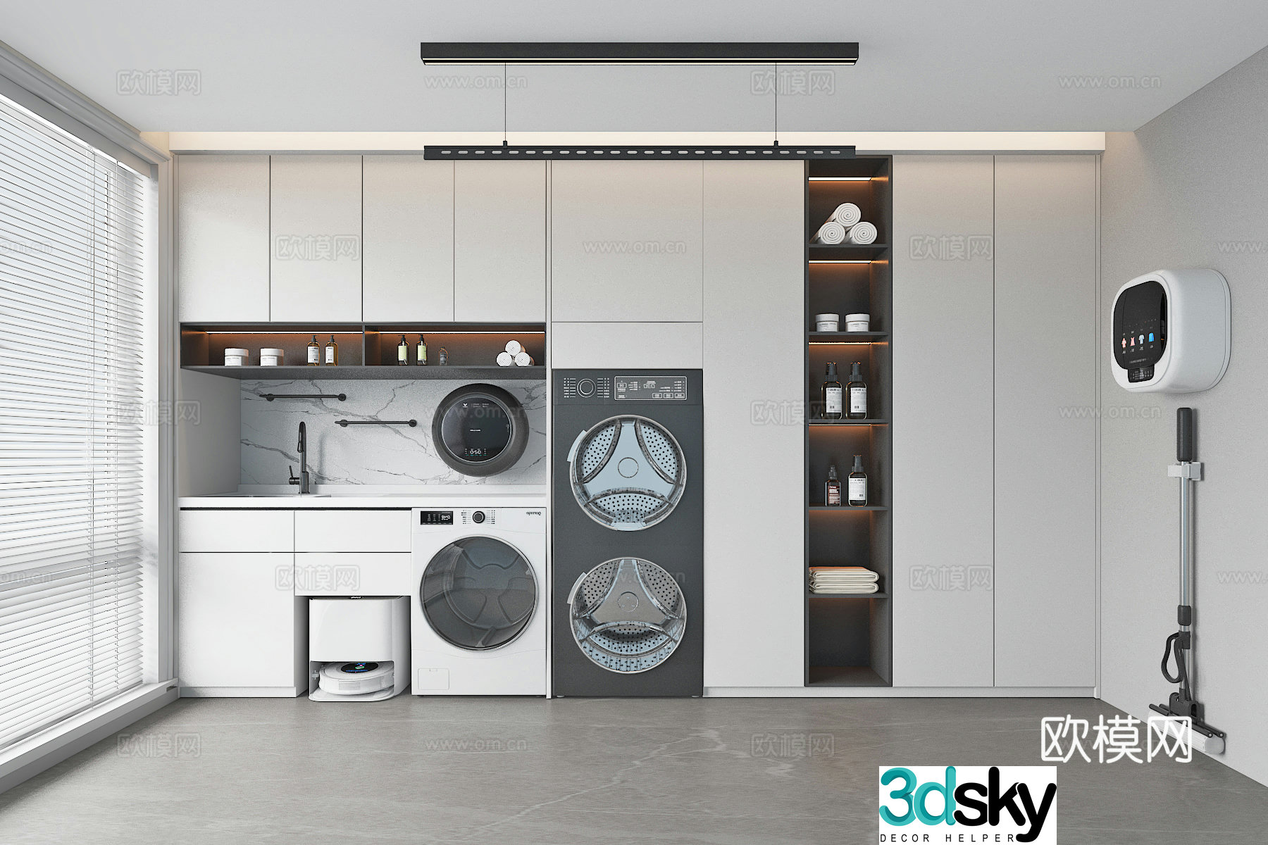 Modern laundry room balcony washing machine cabinet 3d model