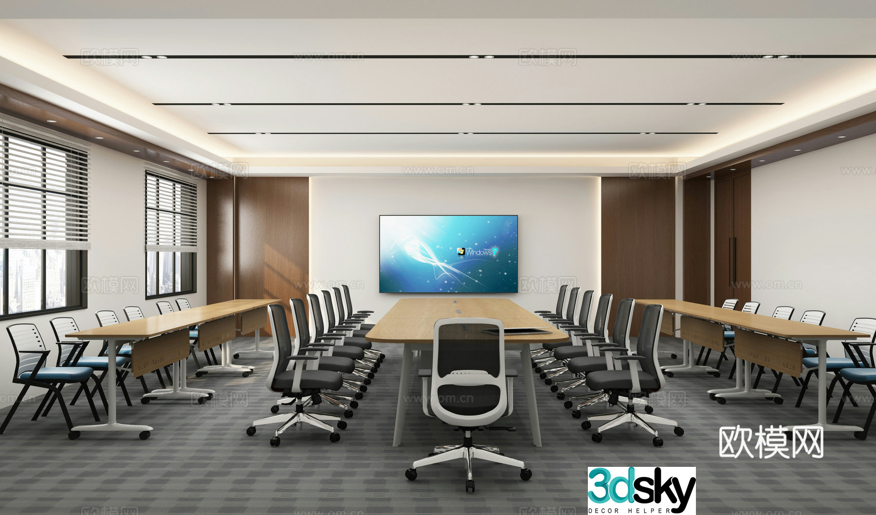 Modern simple conference room conference table chair strip table 3d model