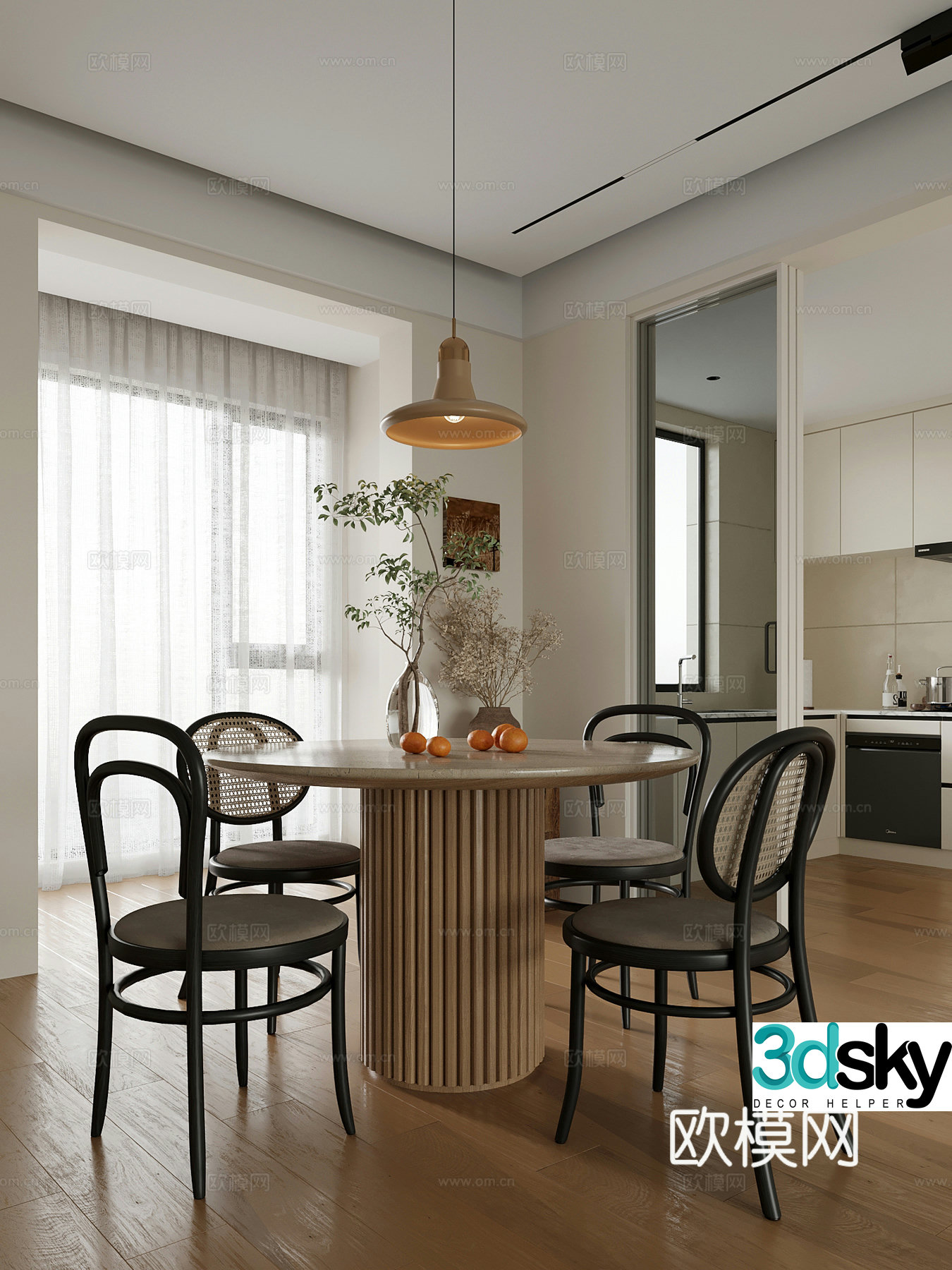 Retro style dining table and chairs Restaurant 3D model