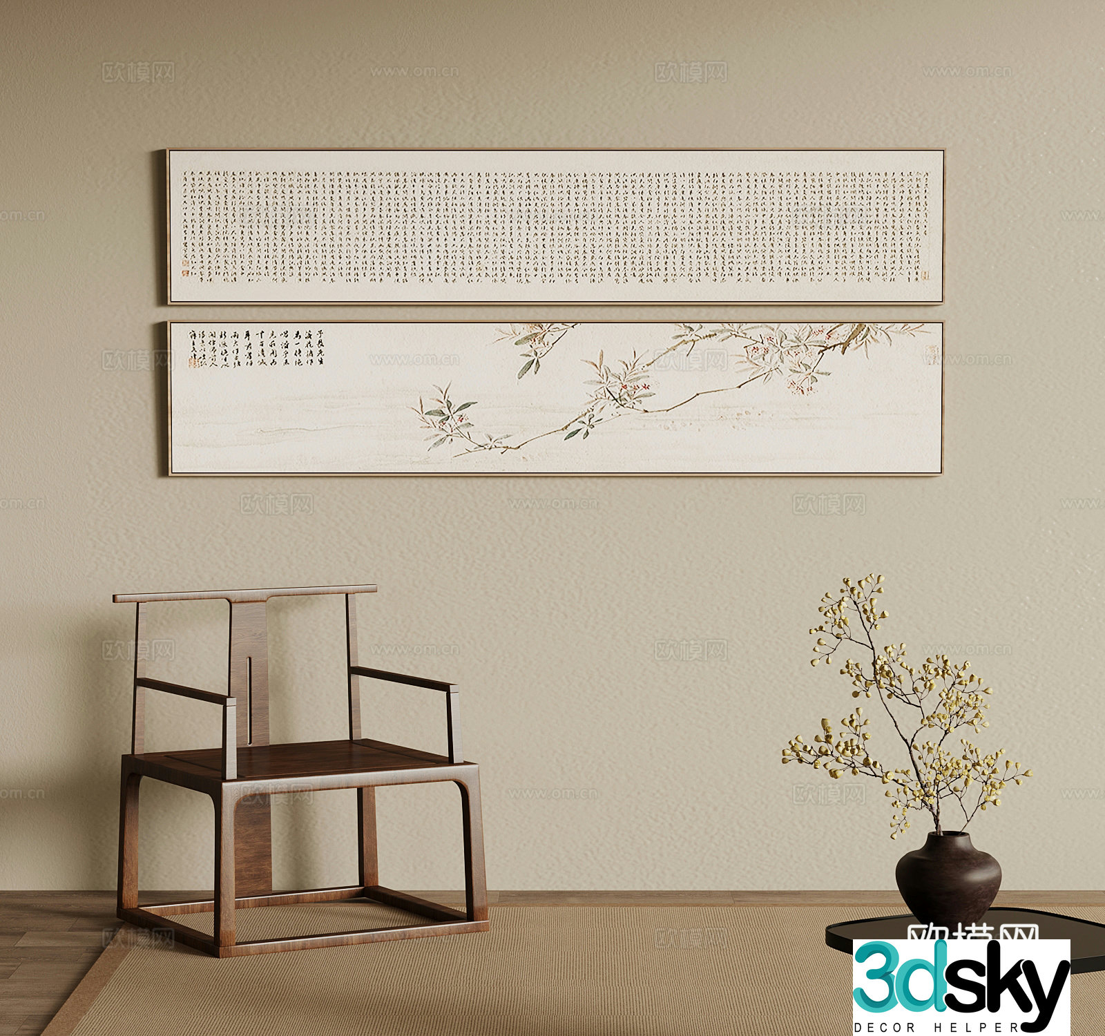 New Chinese style leisure chair single chair decorative painting 3d model