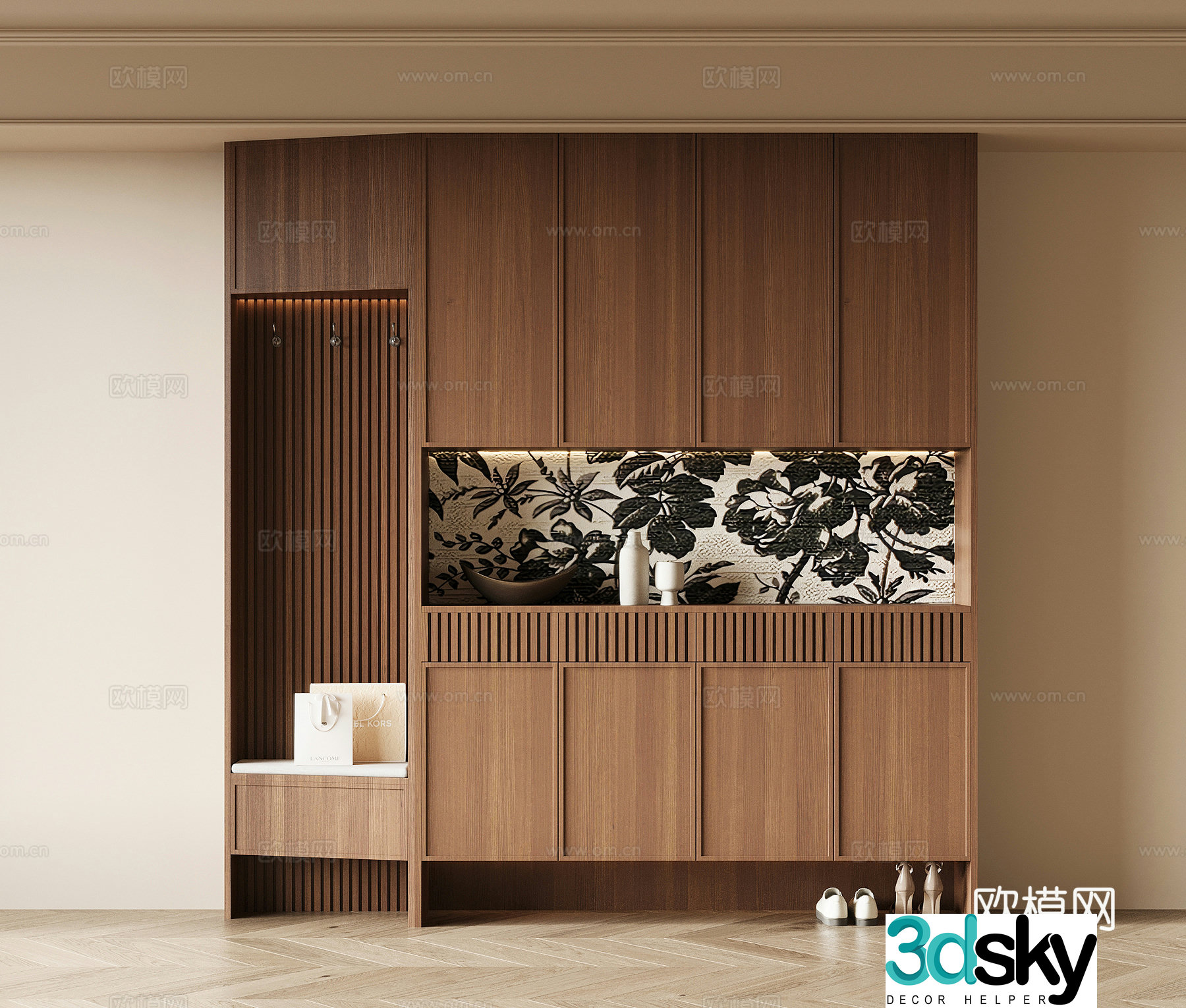 Middle-aged style home entrance shoe cabinet 3D model
