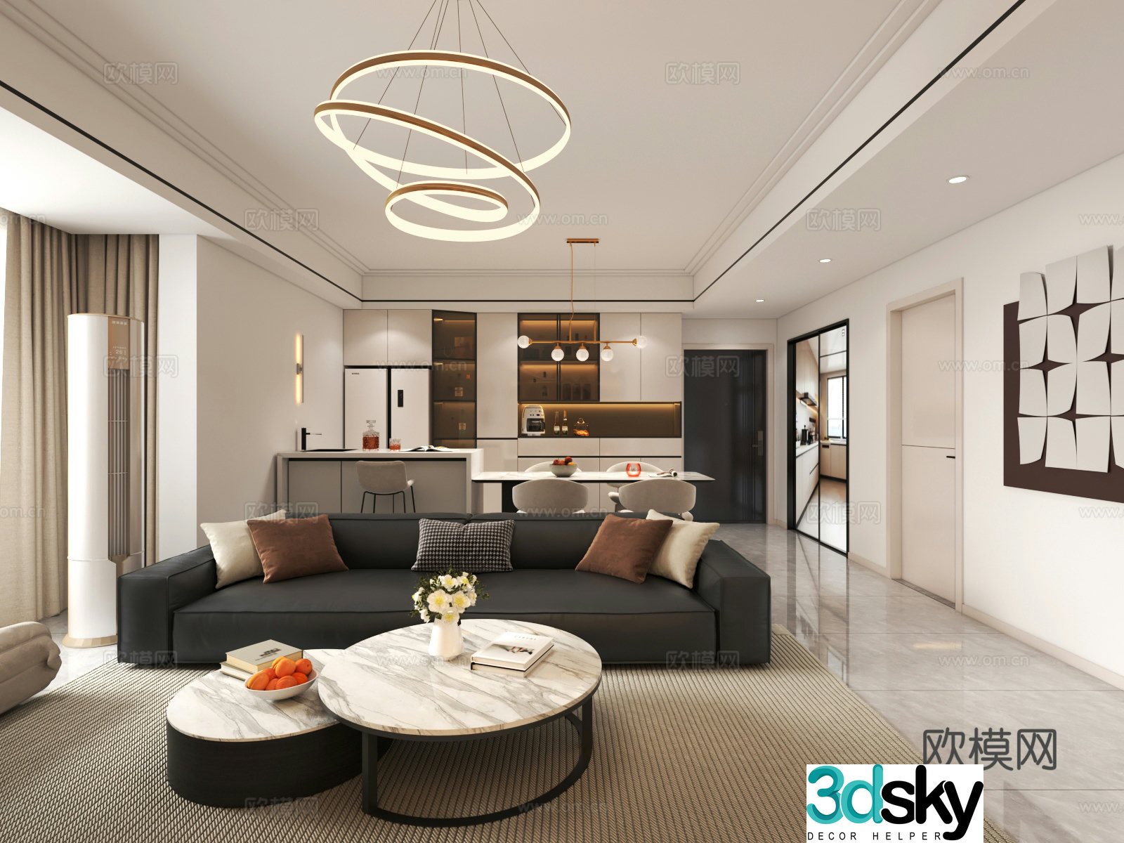 Modern living and dining room chandeliers sofa and coffee table combination dining table and chair combination bookcase wine cabinet shoe cabinet 3d model
