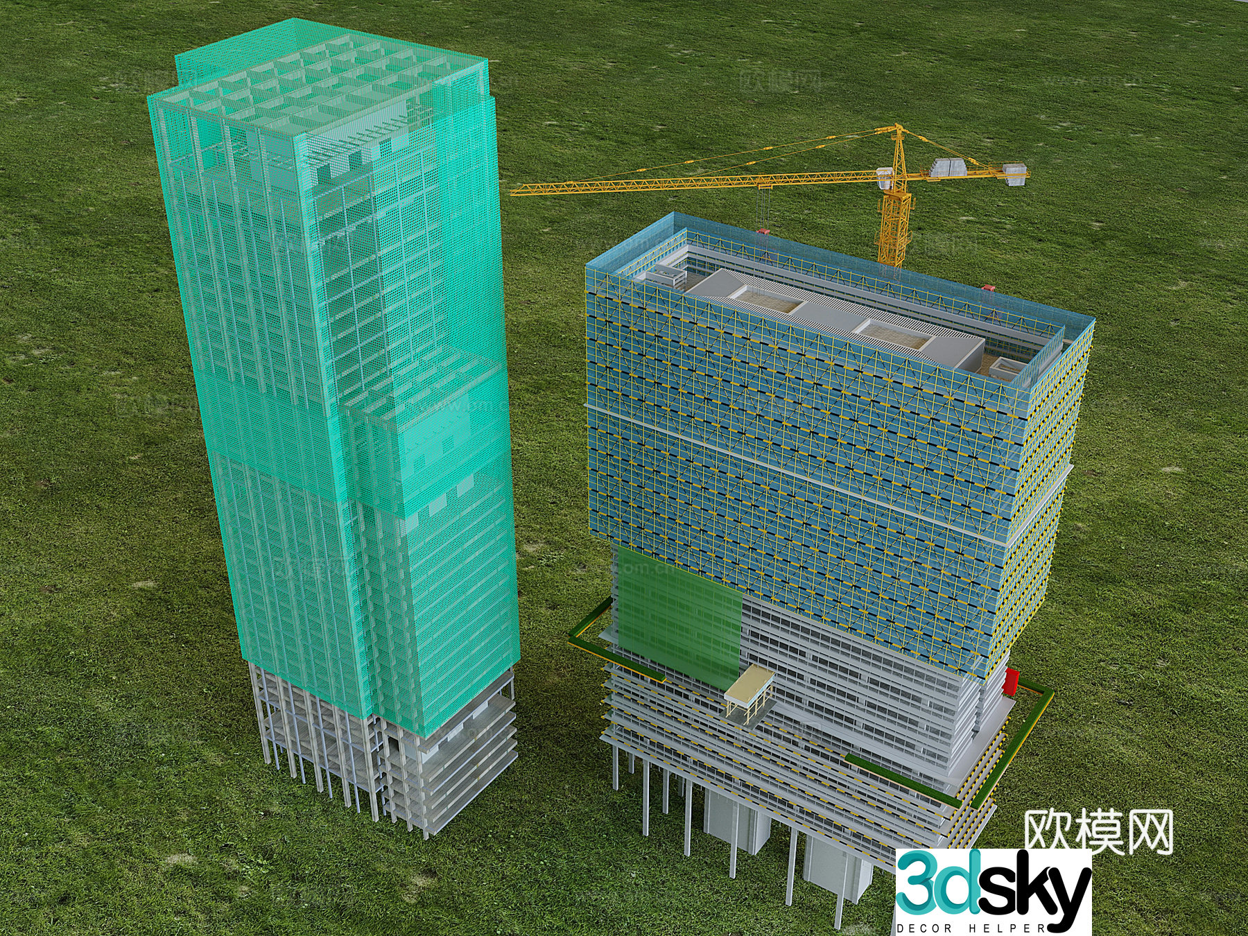 Construction building construction site Construction scaffolding tower crane 3D model
