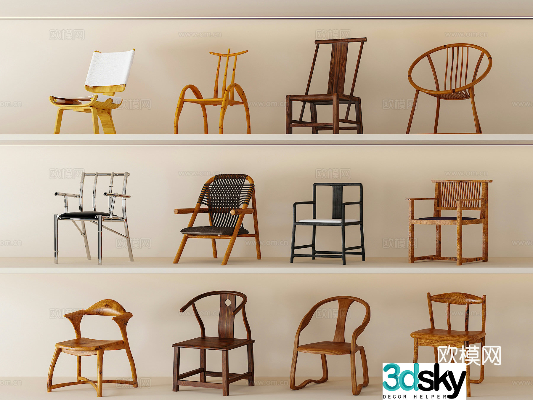 New Chinese style single chair chair retro chair single seat 3d model