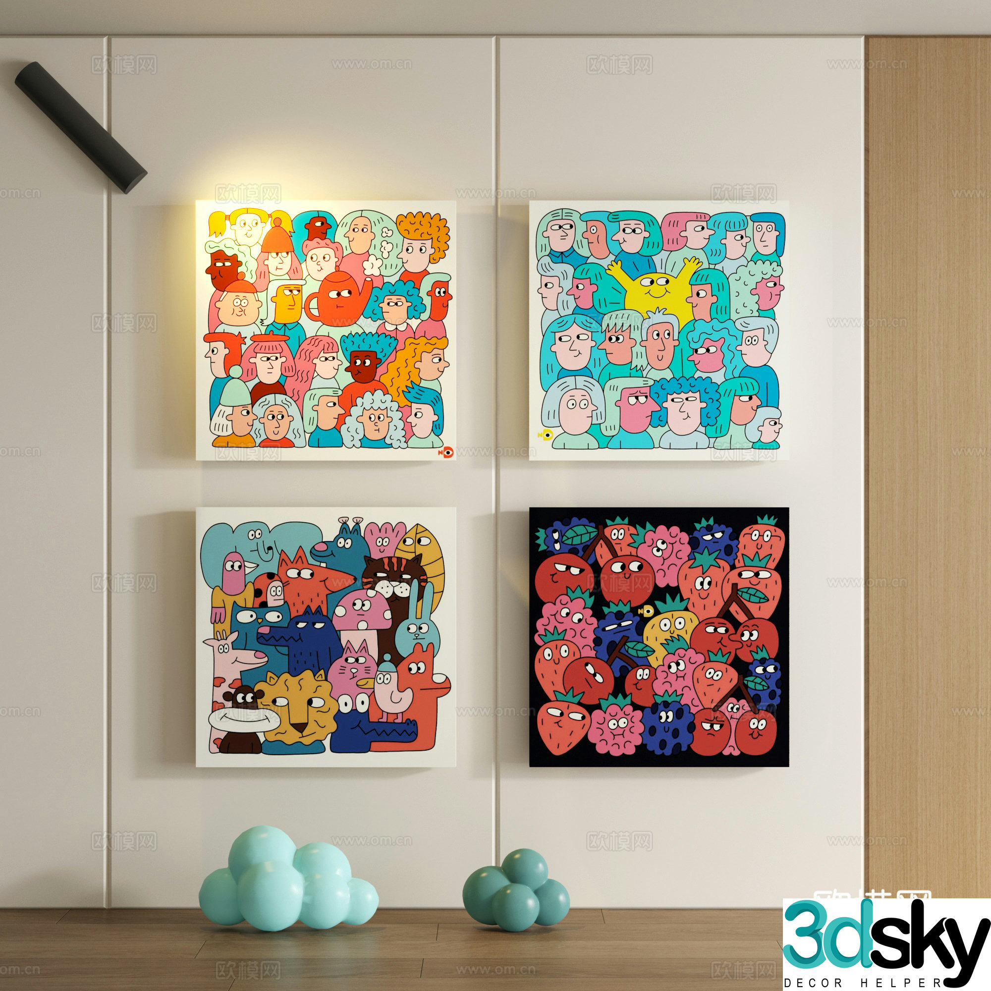 Modern children cartoon doodle decorative painting 3d model