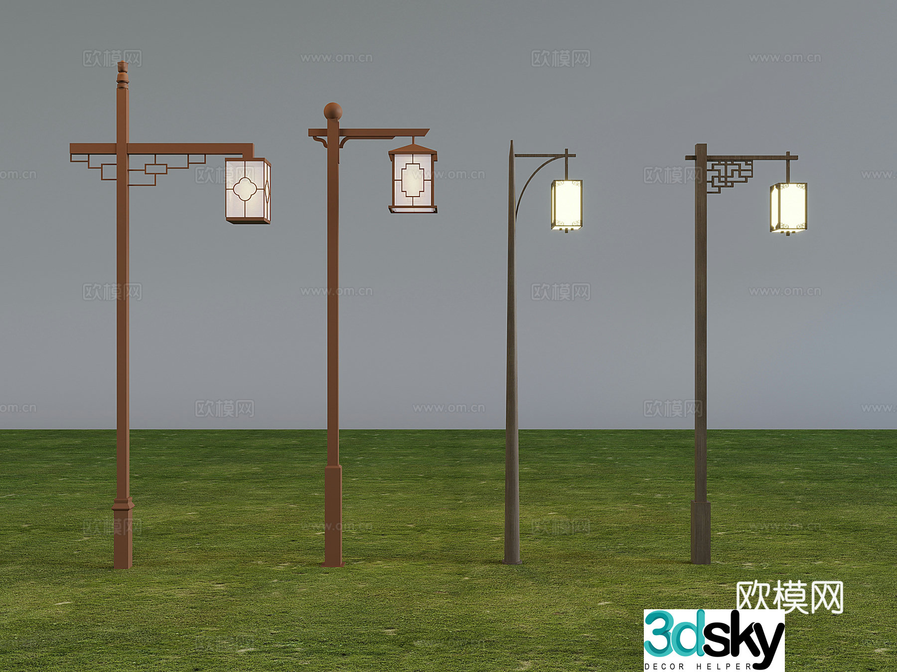 New Chinese style outdoor street lights high pole landscape street lights wooden street light pole lamp post 3D model