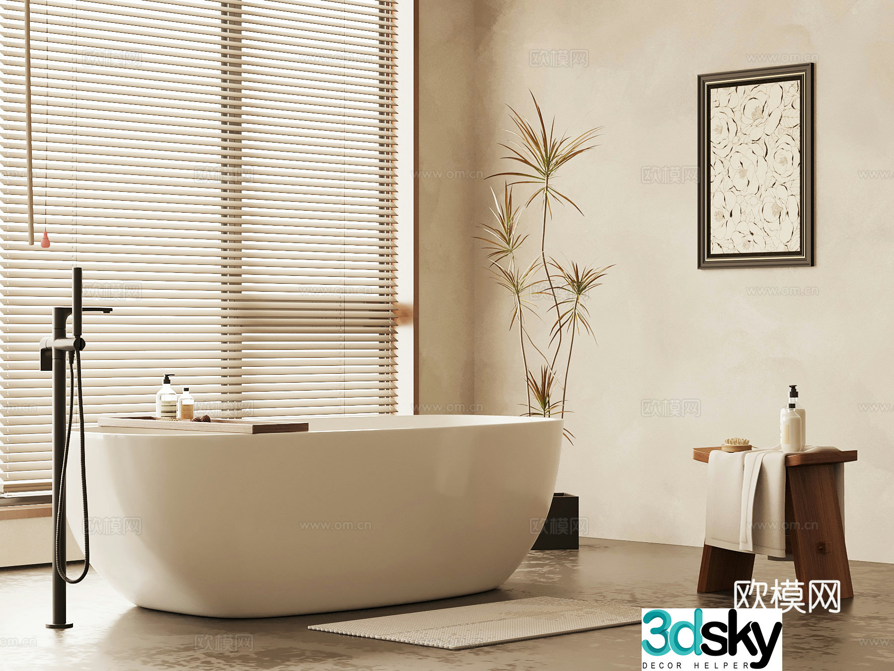 Middle-aged bathtub Bathroom small pieces 3D model
