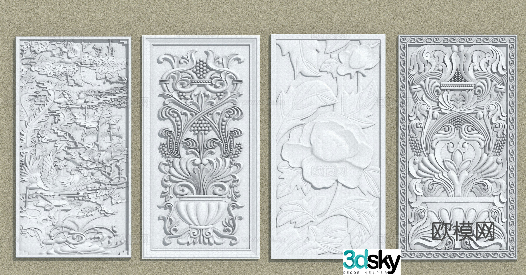 European relief flower panel lotus 3d model