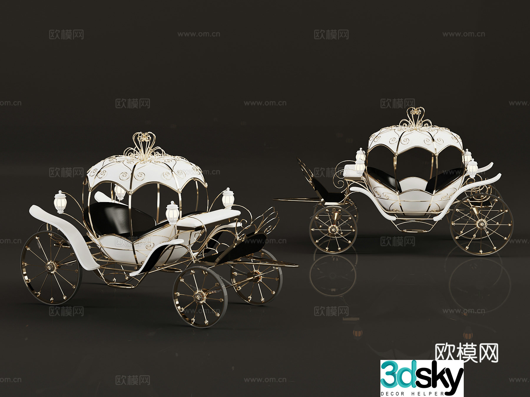 French pumpkin cart fairy tale car 3d model