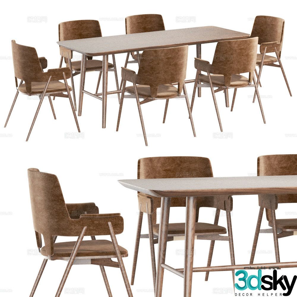 Dining table and chair combination New Chinese style dining table and chair 3D model
