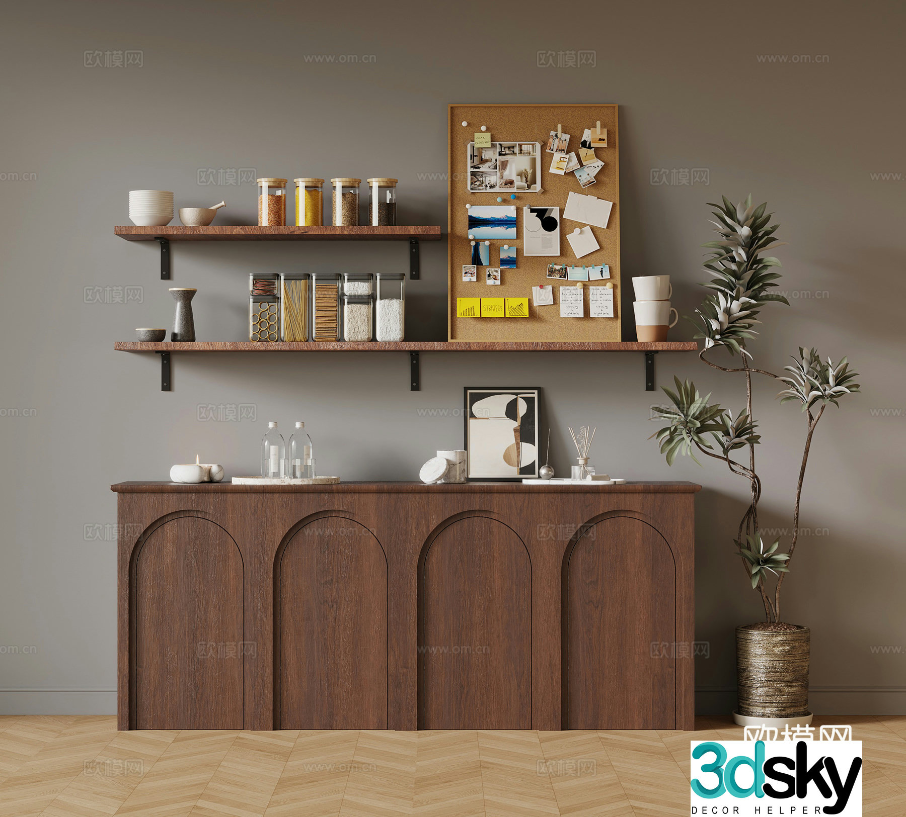 Wasabi Middle Style Porch Cabinet Green Plant 3D Model