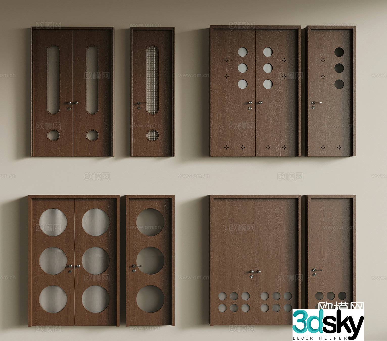 Medium style double-opening door single-opening door interior door 3D model
