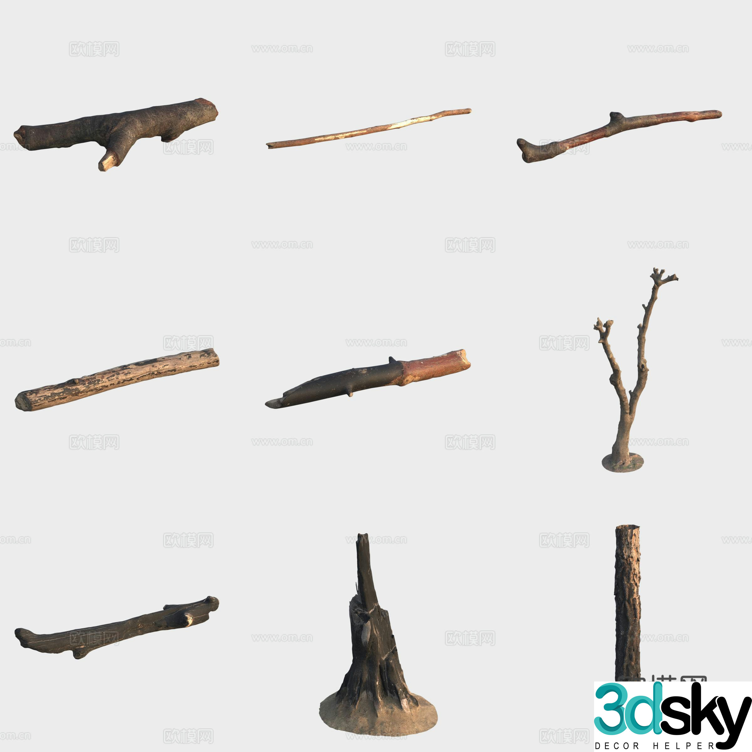 3d model of trunk branches stump