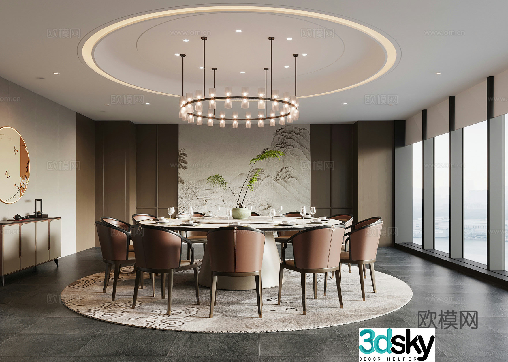 New Chinese restaurant private room private room dining table and chair 3D model