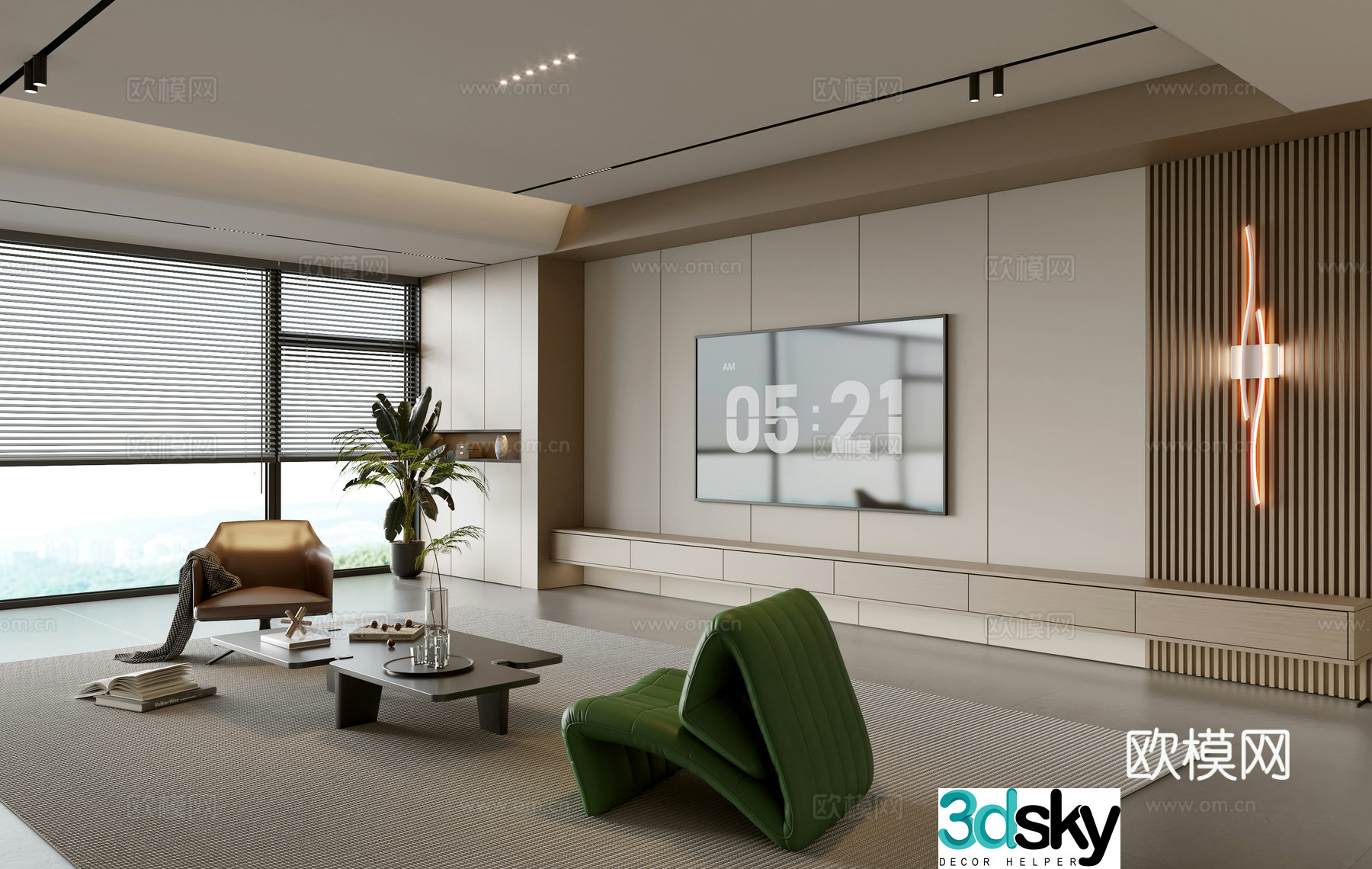 Modern simple living room balcony cabinet sofa combination coffee table sofa background wall 3d model