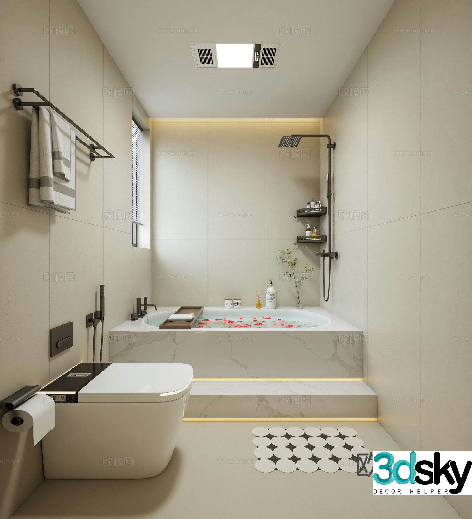 Modern creamy bathroom 3d model