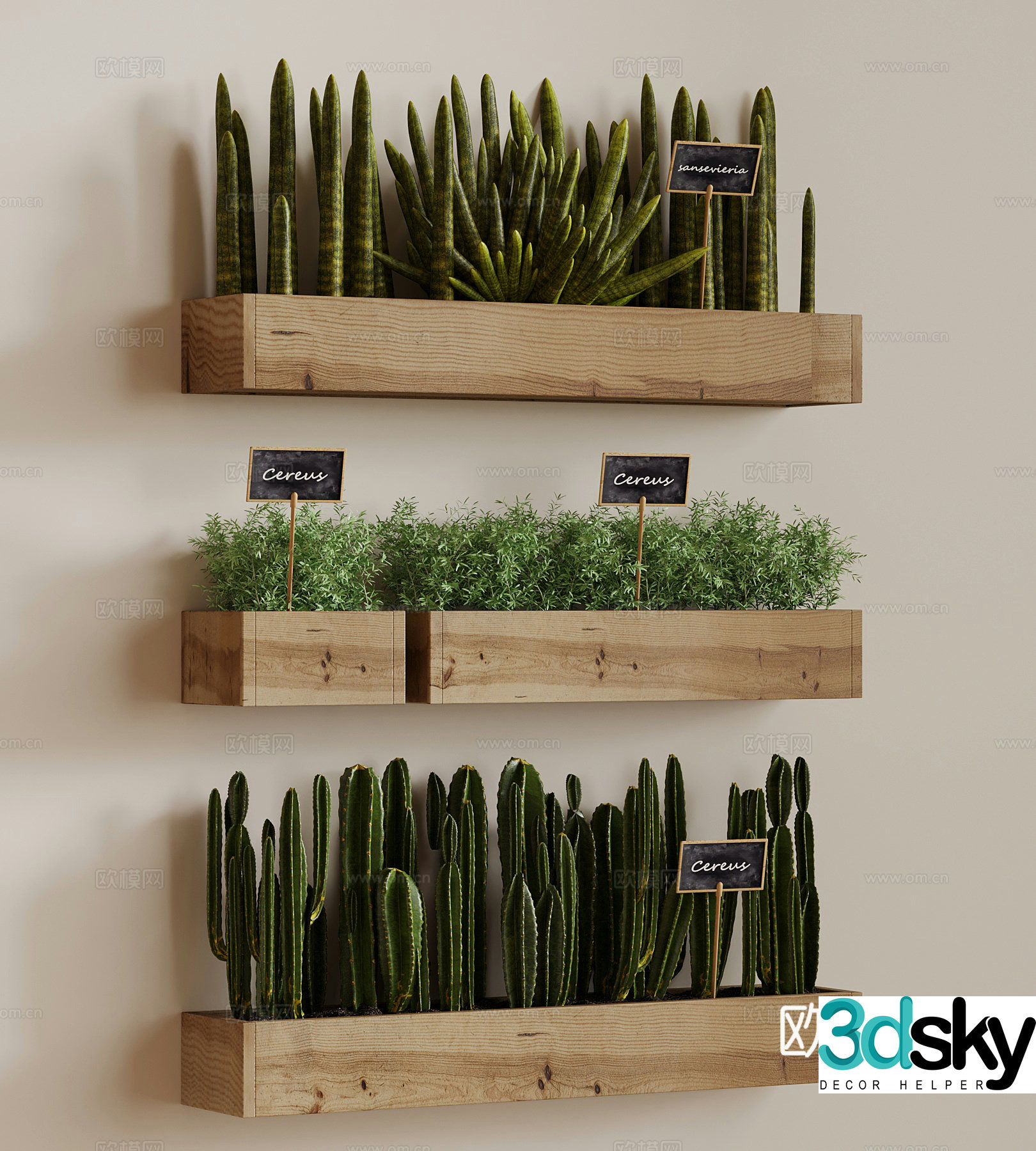 Modern green plant potted plants wall hanging green plants flower box cactus 3d model