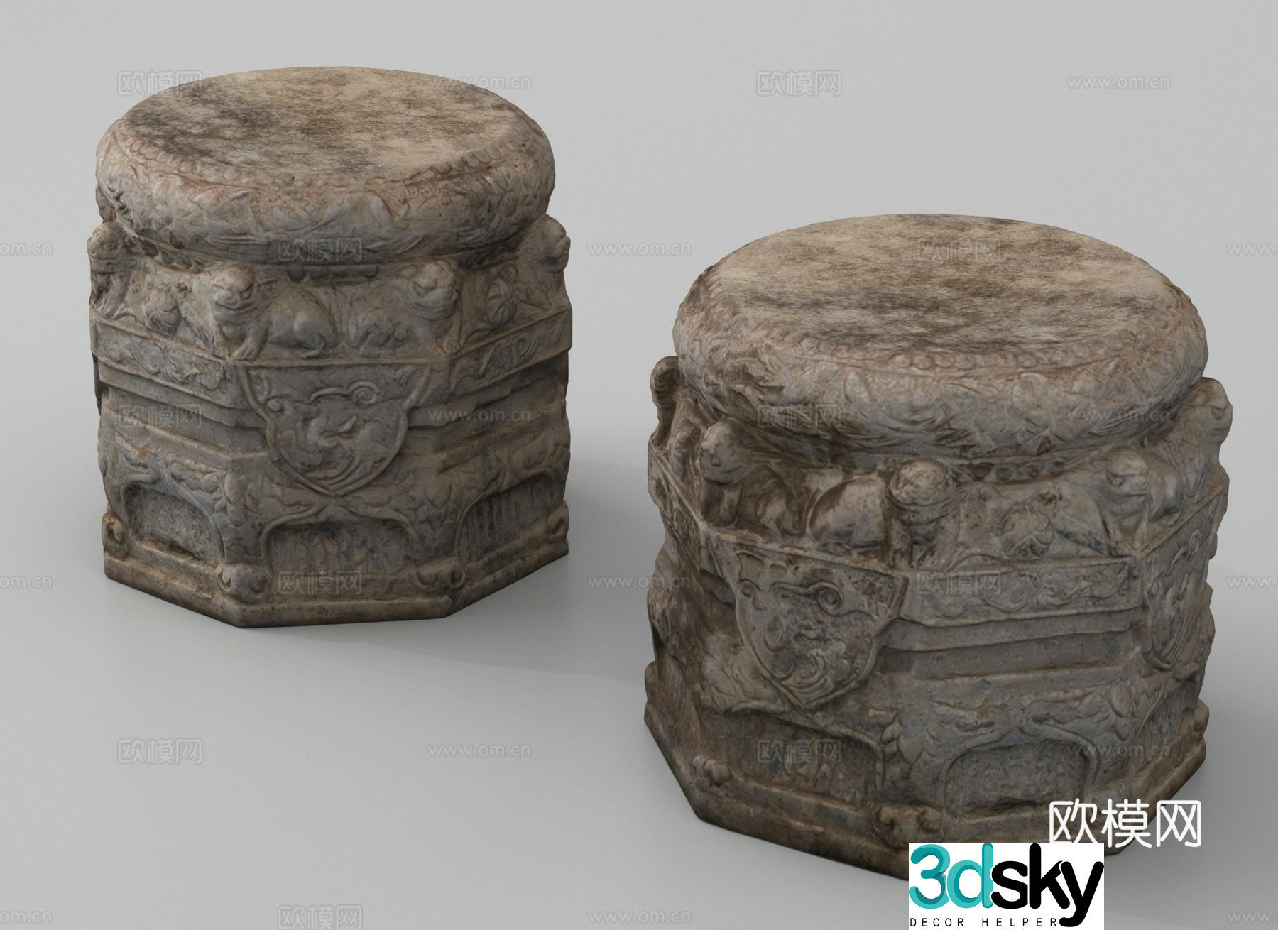 Old stone bench stone carving stone 3d model