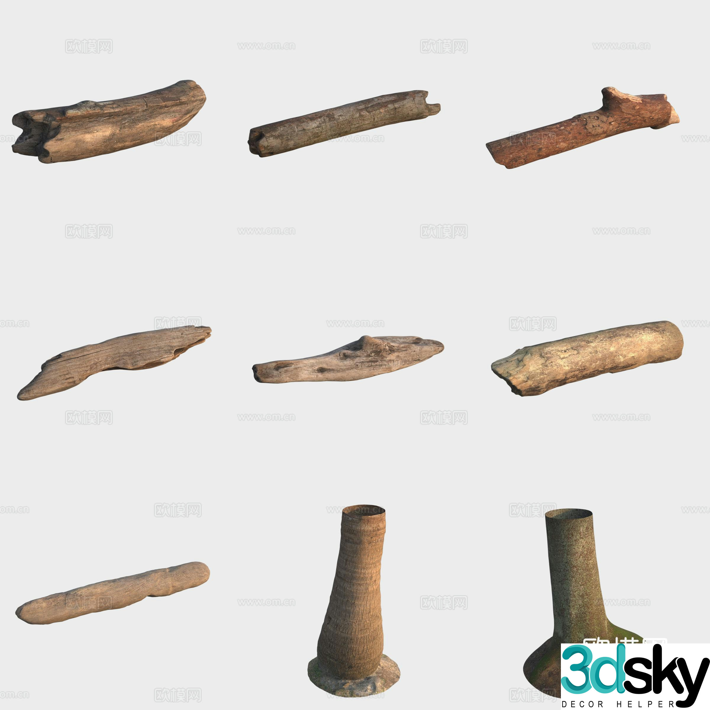 3d model of trunk branches stump