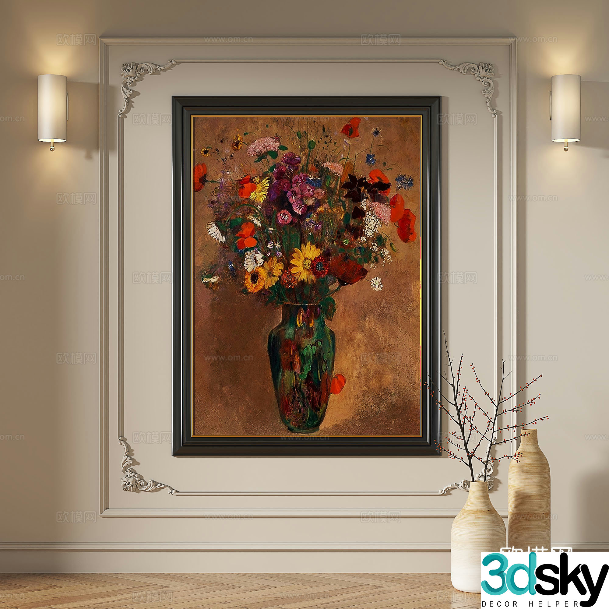French retro medieval European classical abstract decorative painting 3d model