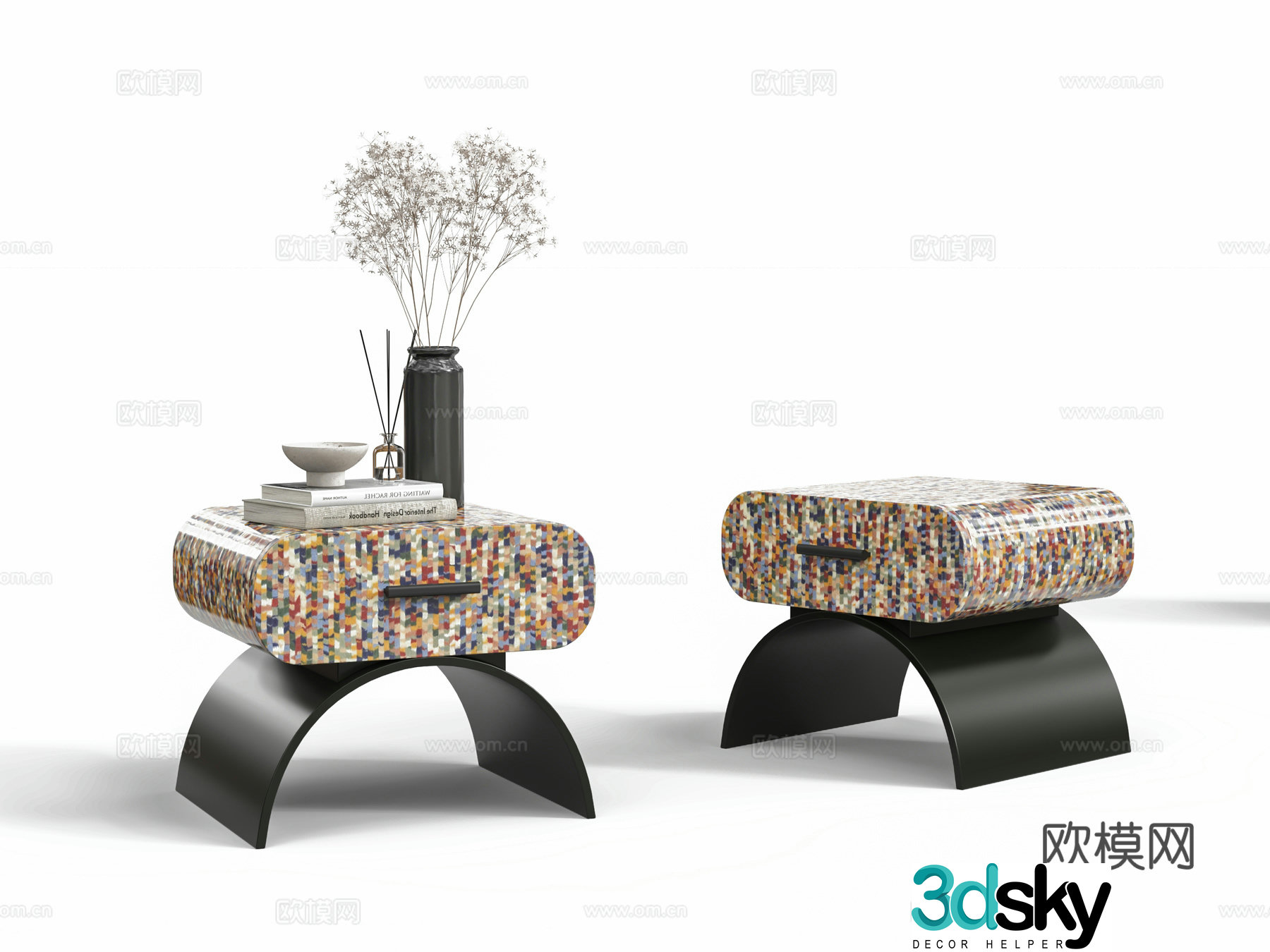 Italian modern minimalist creative colorful mosaic bedside table coffee table 3d model