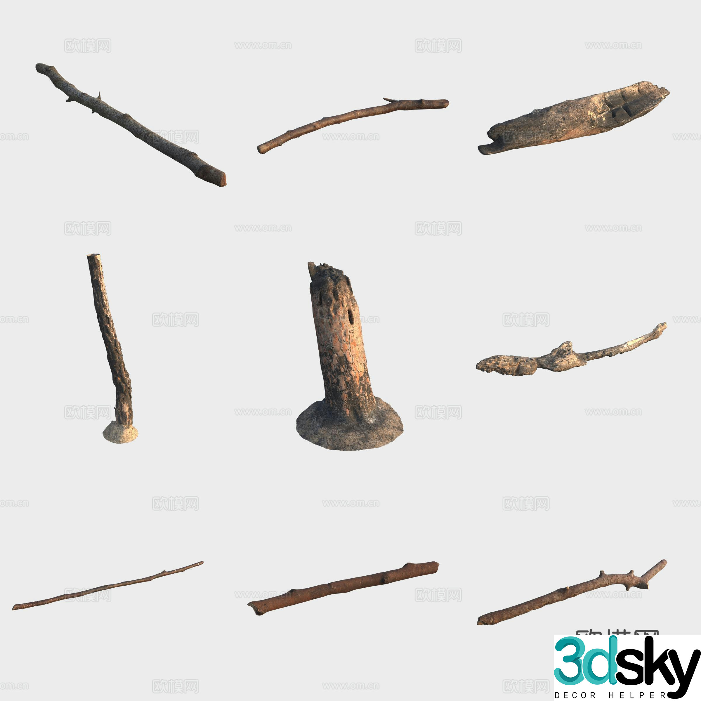 3d model of trunk branches stump