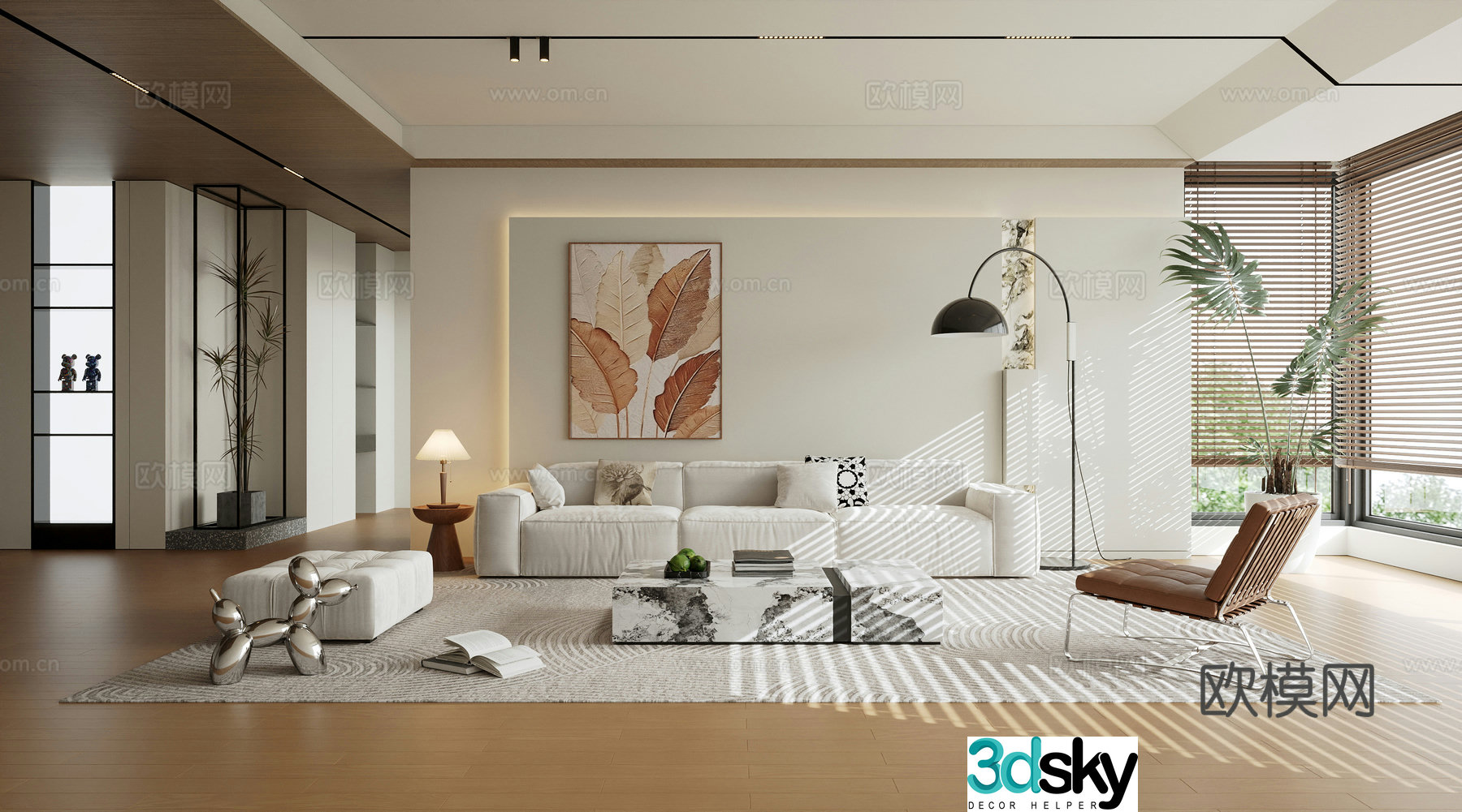 Modern style living room Creamy style living room Creamy sofa tea table combination Modern sofa tea table combination 3d model