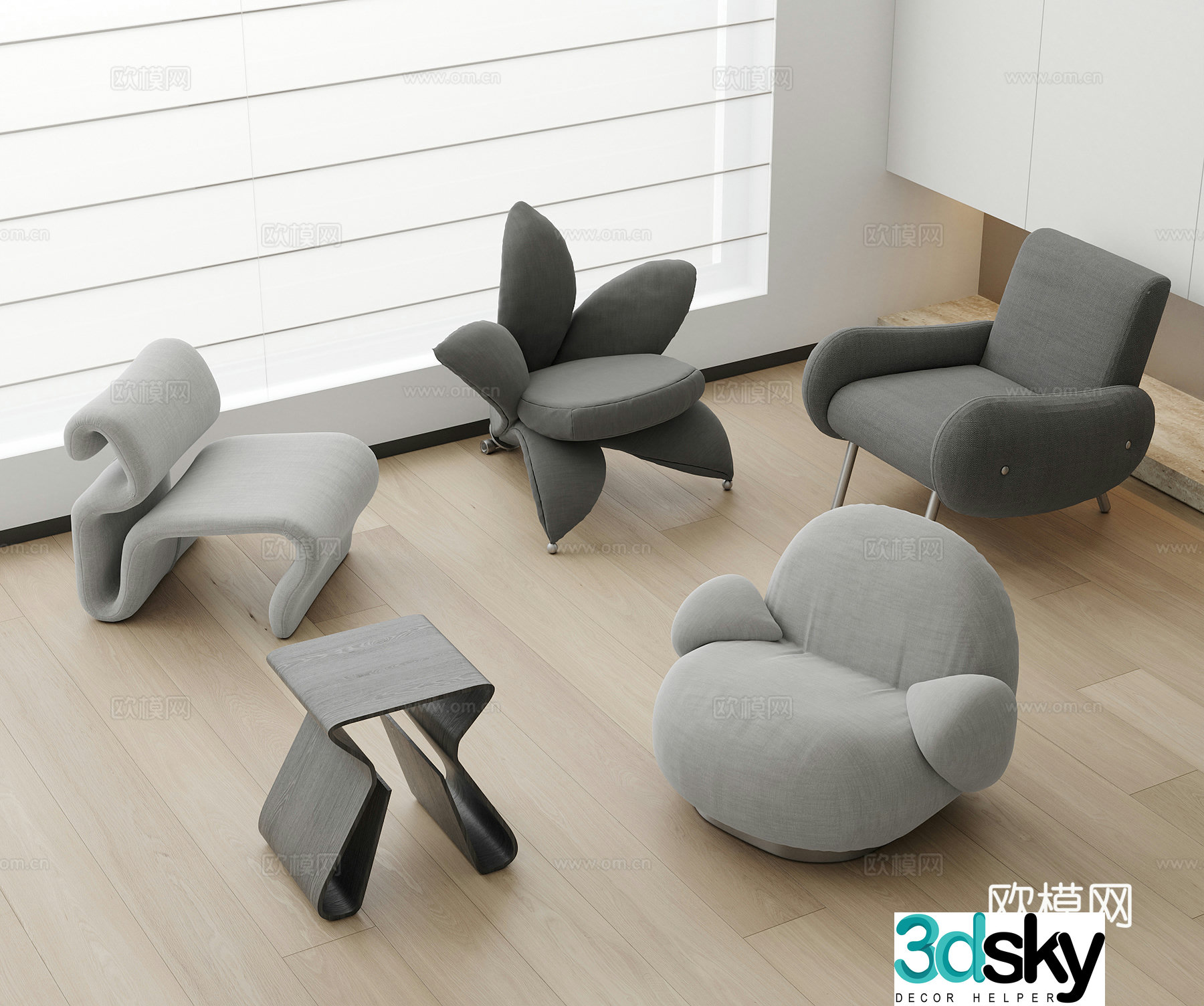 Modern medieval style single chair casual chair 3d model