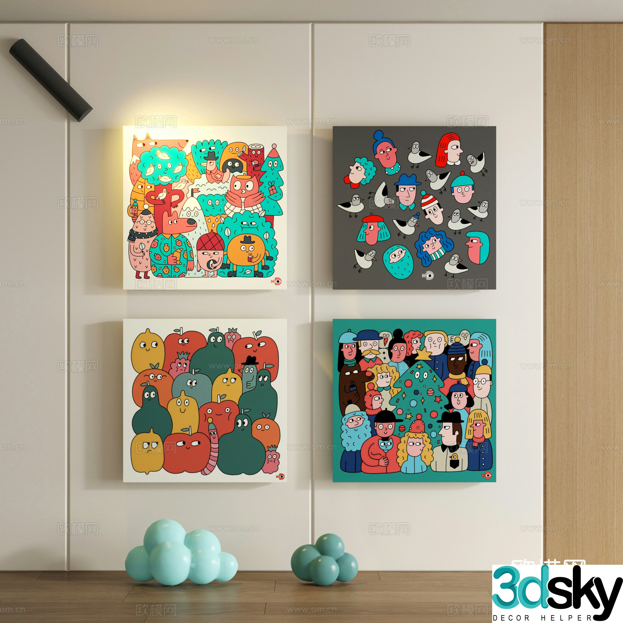 Modern children cartoon doodle decorative painting 3d model