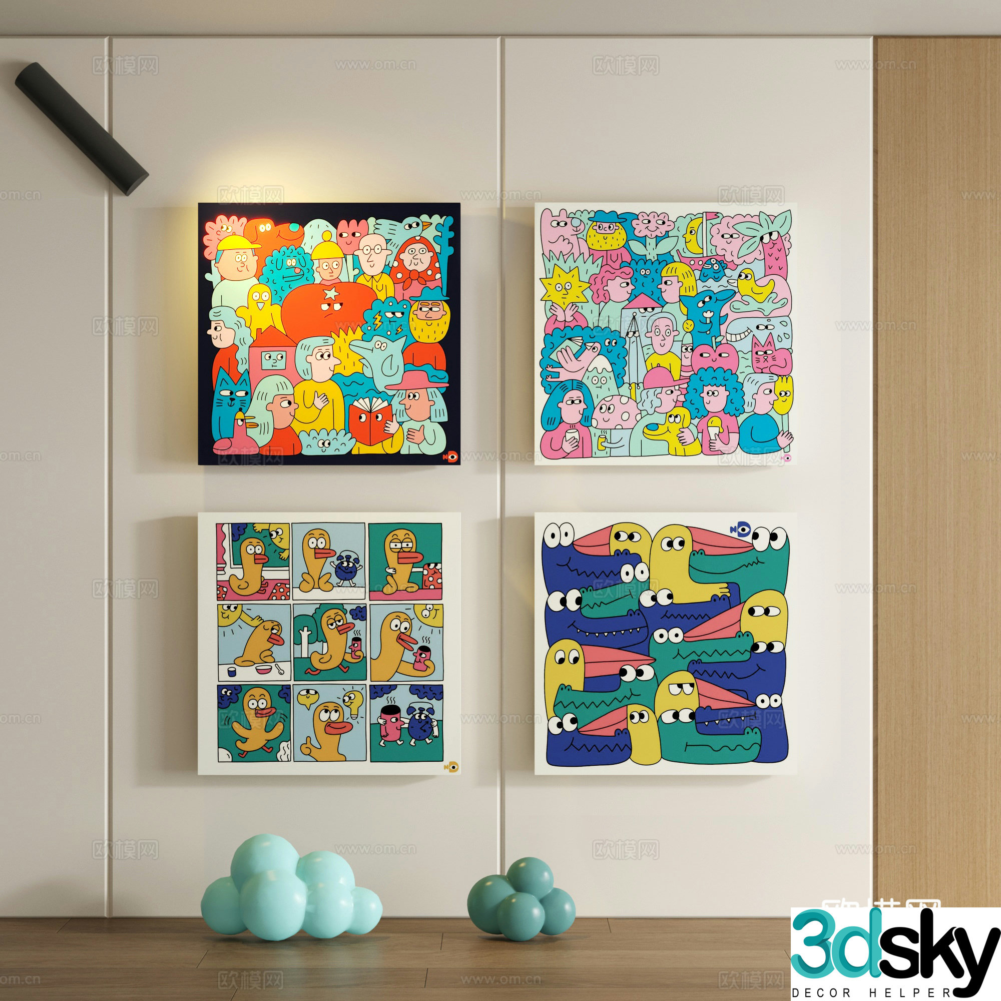 Modern children cartoon doodle decorative painting 3d model