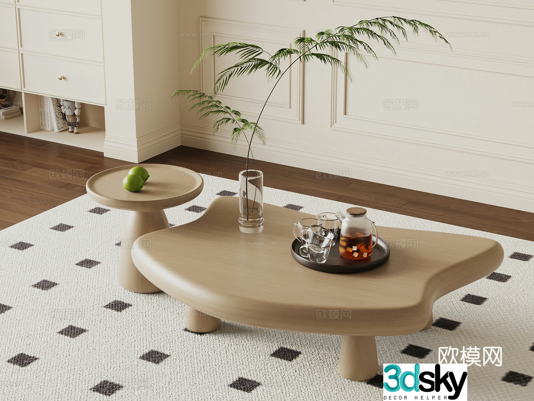 Modern cream style tea table combination tea table splicing tea table 3D model