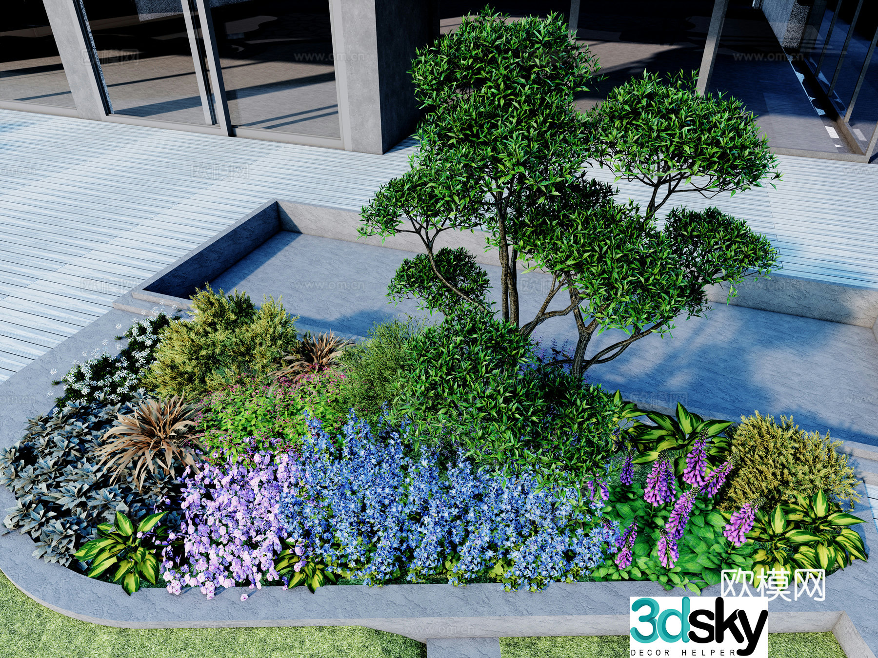 Modern plant group Flower bed flower border British American flower border Shrub grass flower plant combination 3D model