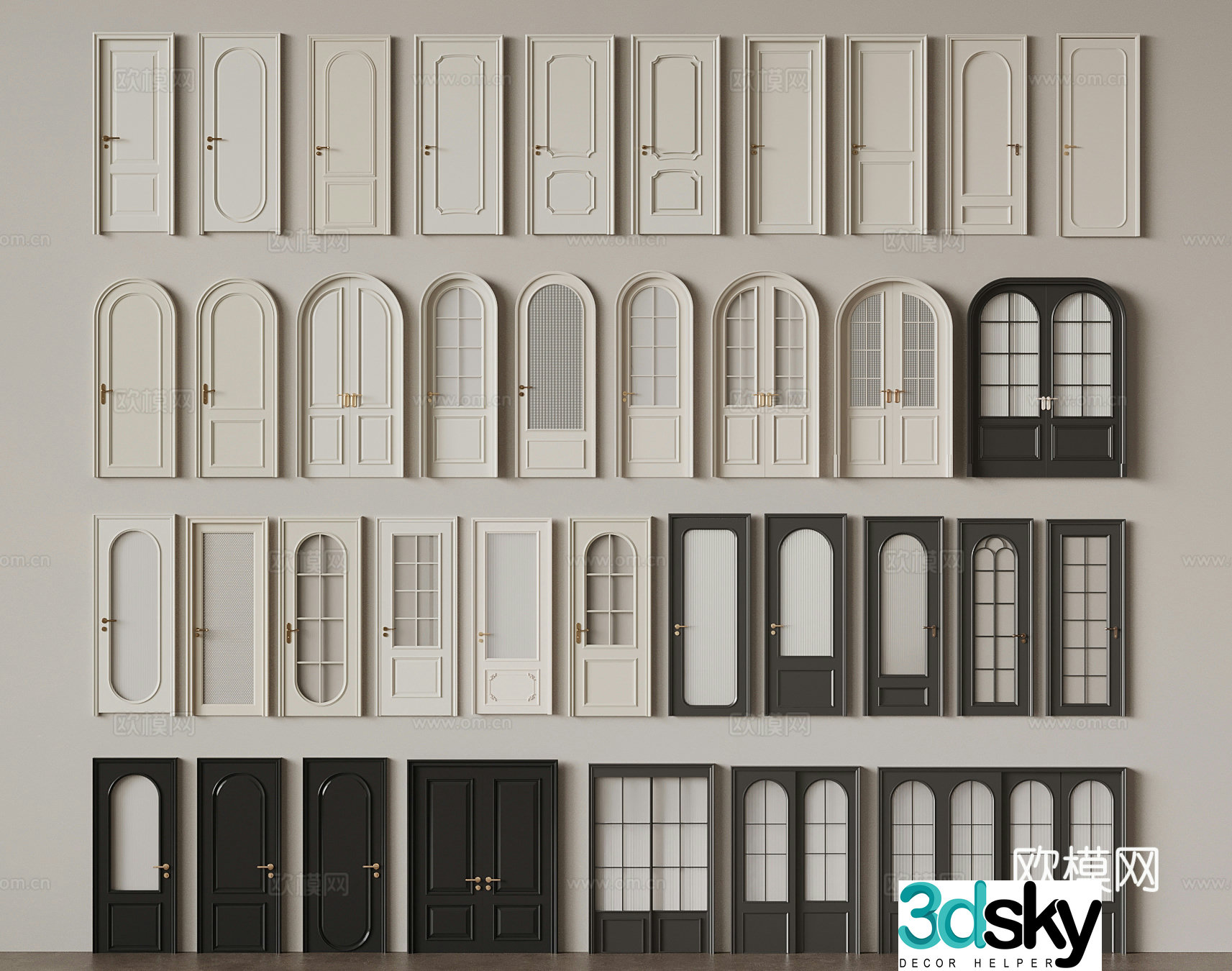 French single-opening door glass door sliding door double-opening door 3D model