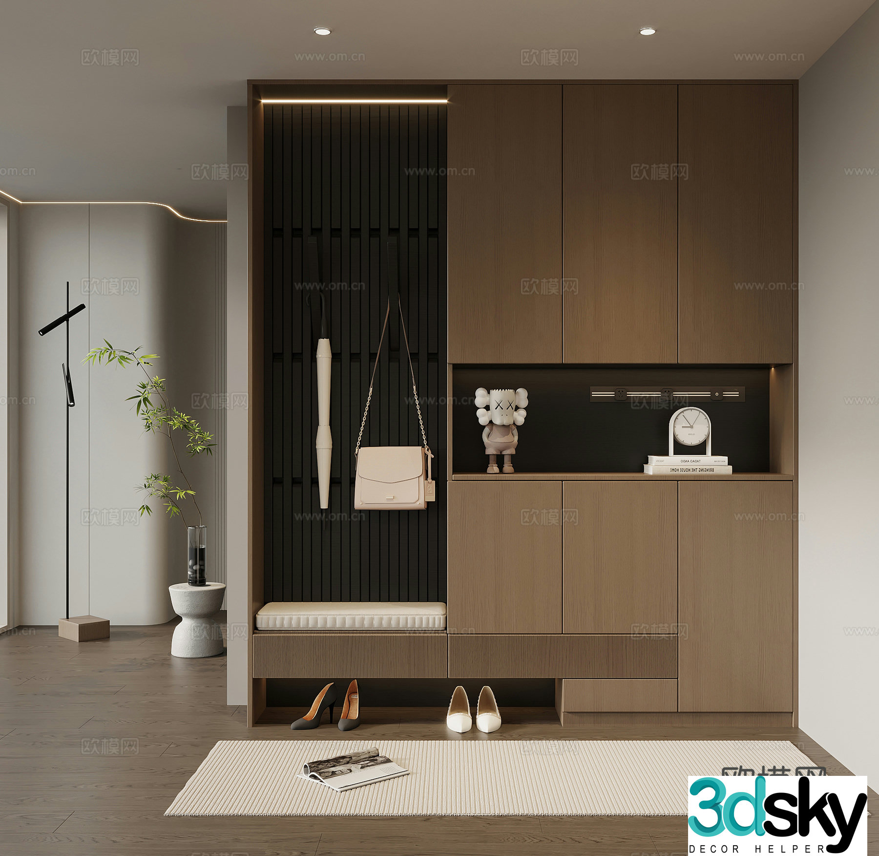 Italian minimalist porch cabinet door-entry shoe cabinet porch background 3D model
