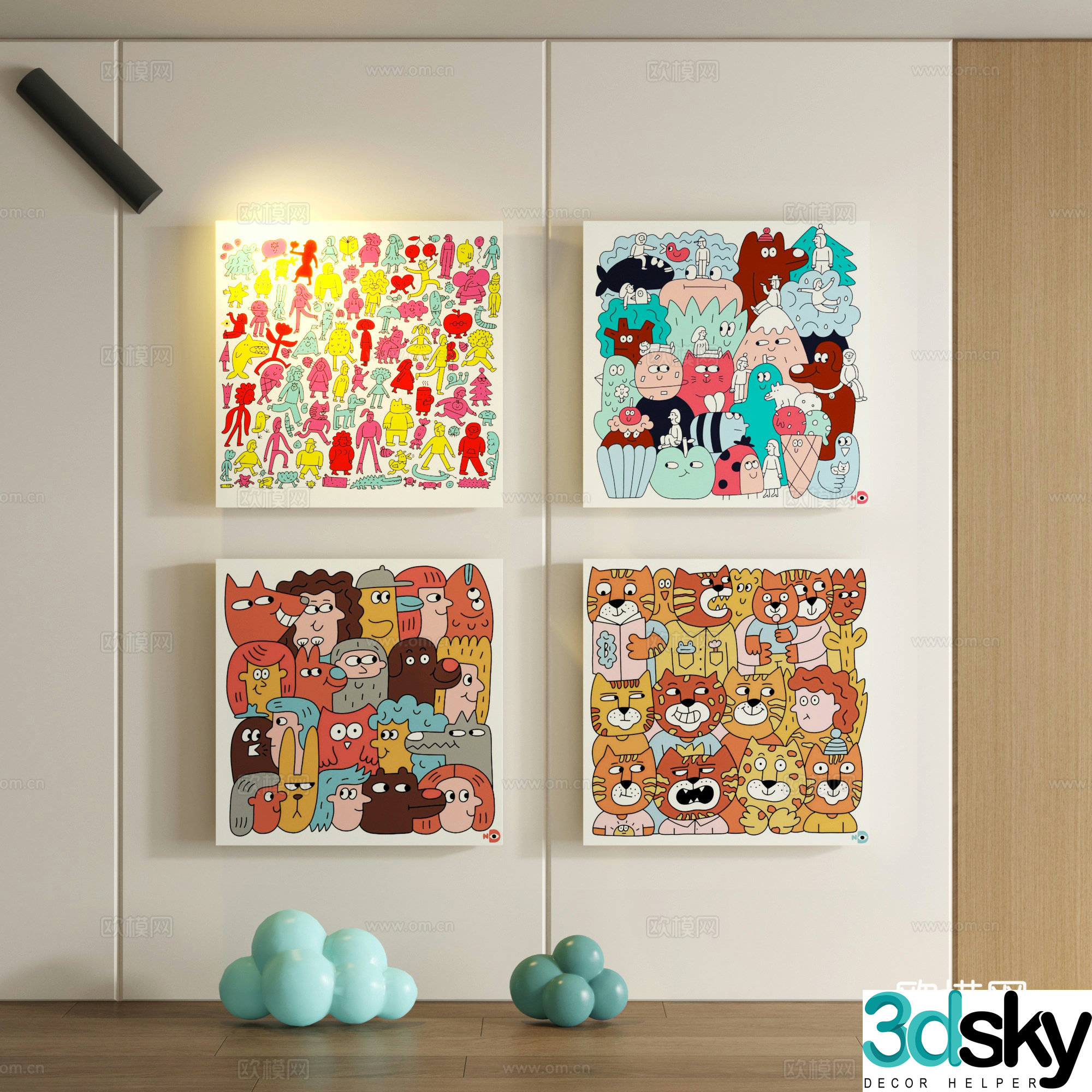 Modern children cartoon doodle decorative painting 3d model