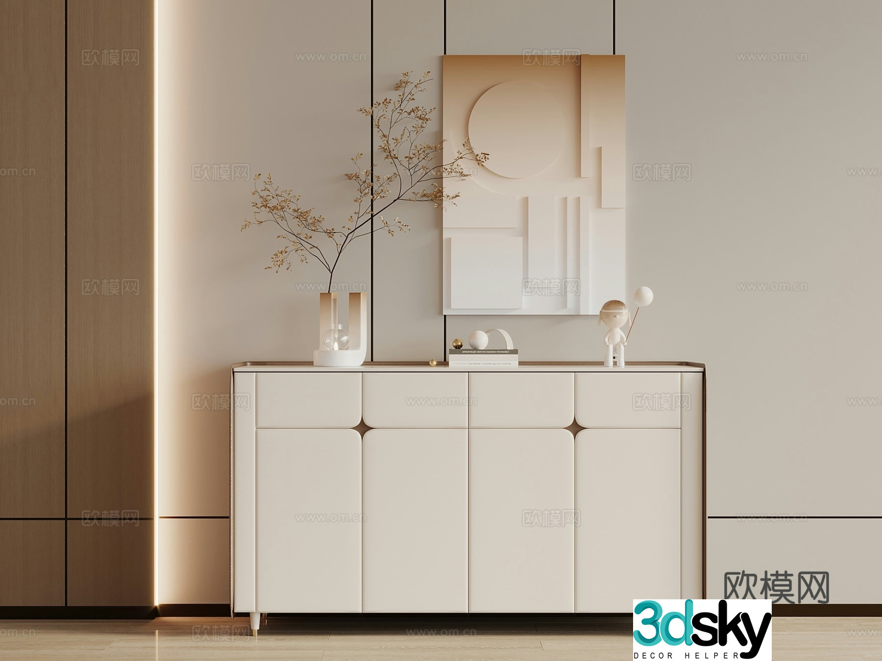 Wasabi New Chinese style entrance cabinet jewelry ornaments decorative painting side cabinet end view cabinet 3D model