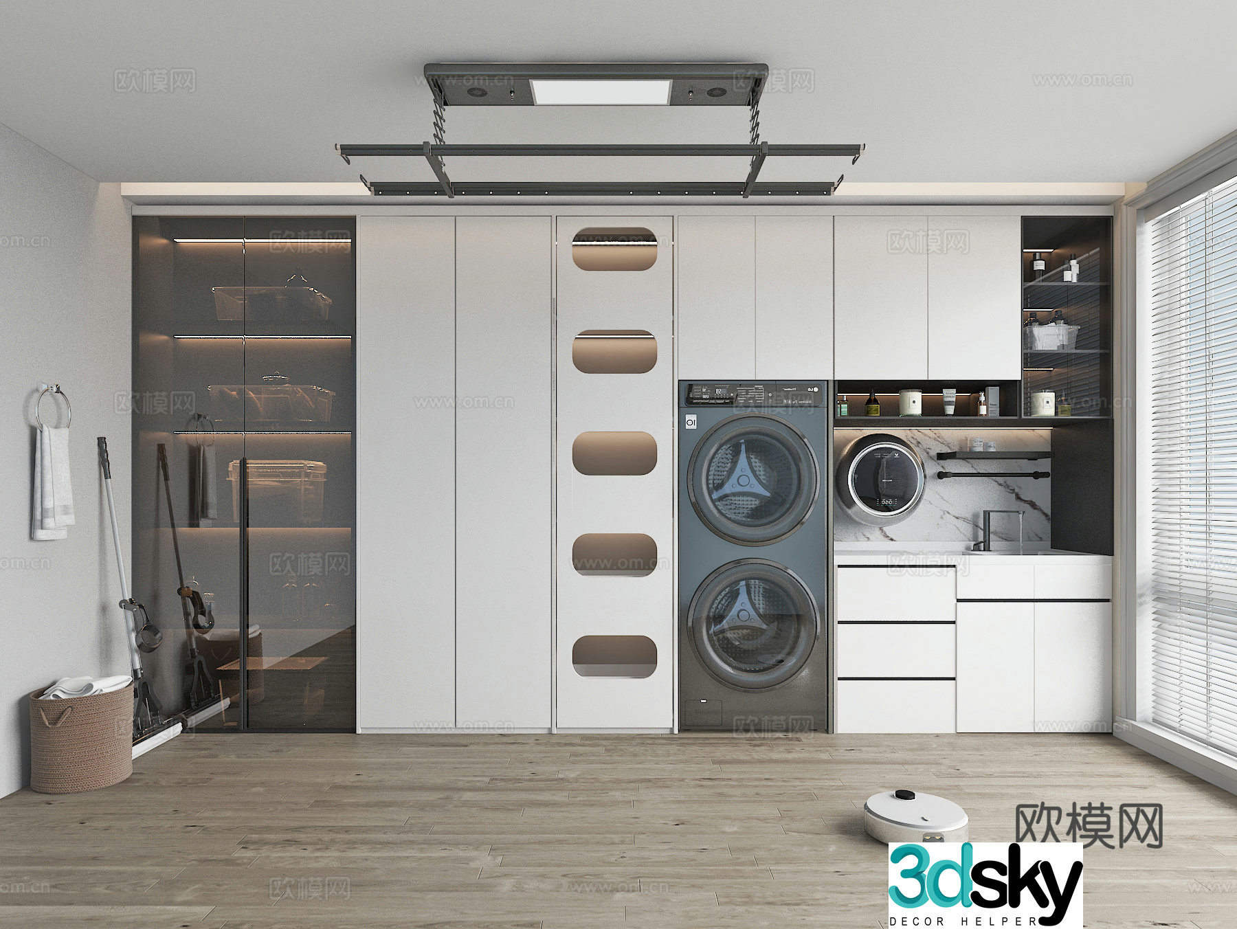 Modern laundry room balcony washing machine cabinet 3d model
