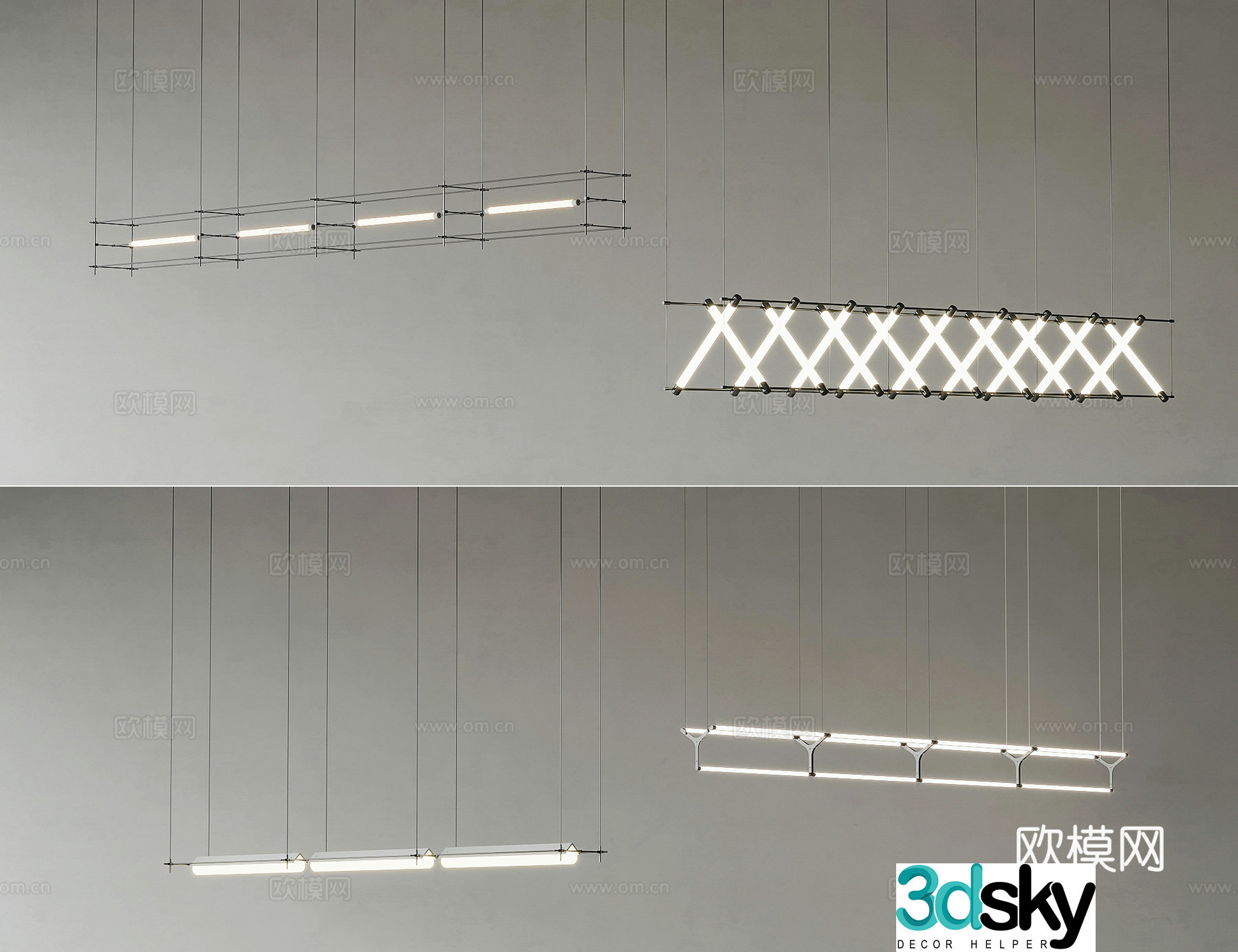 Modern decorative chandeliers stool lights long chandeliers 3D model