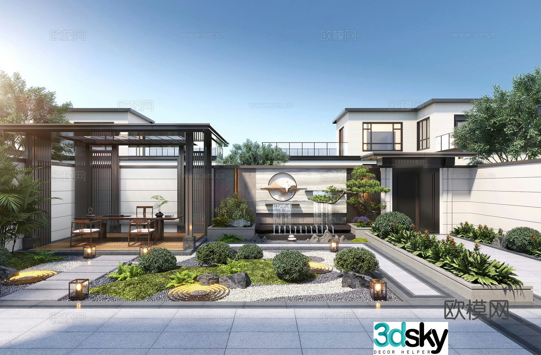 New Chinese style courtyard landscape family courtyard landscape sketch pavilion rockery waterscape landscape wall 3D model