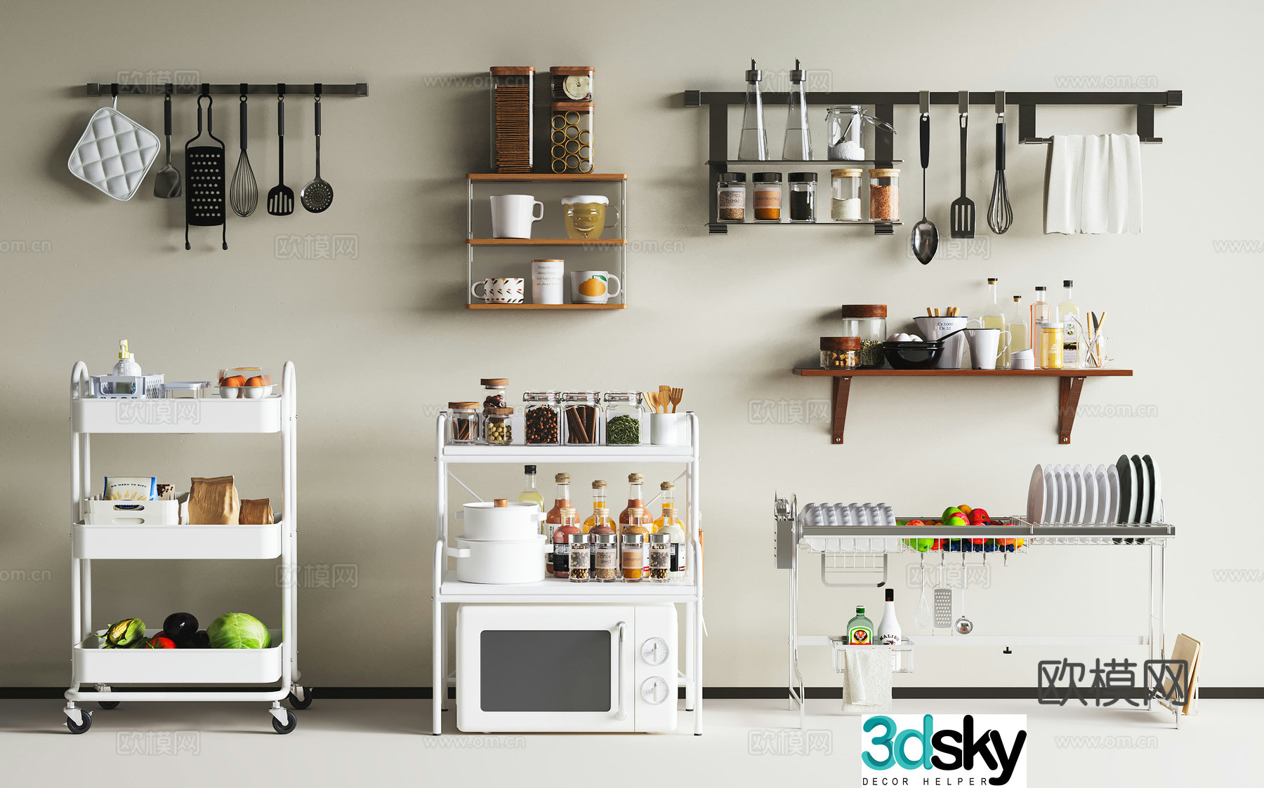 Kitchen storage rack Kitchen accessories ornaments Italian kitchen storage rack Nordic cream storage rack 3d model