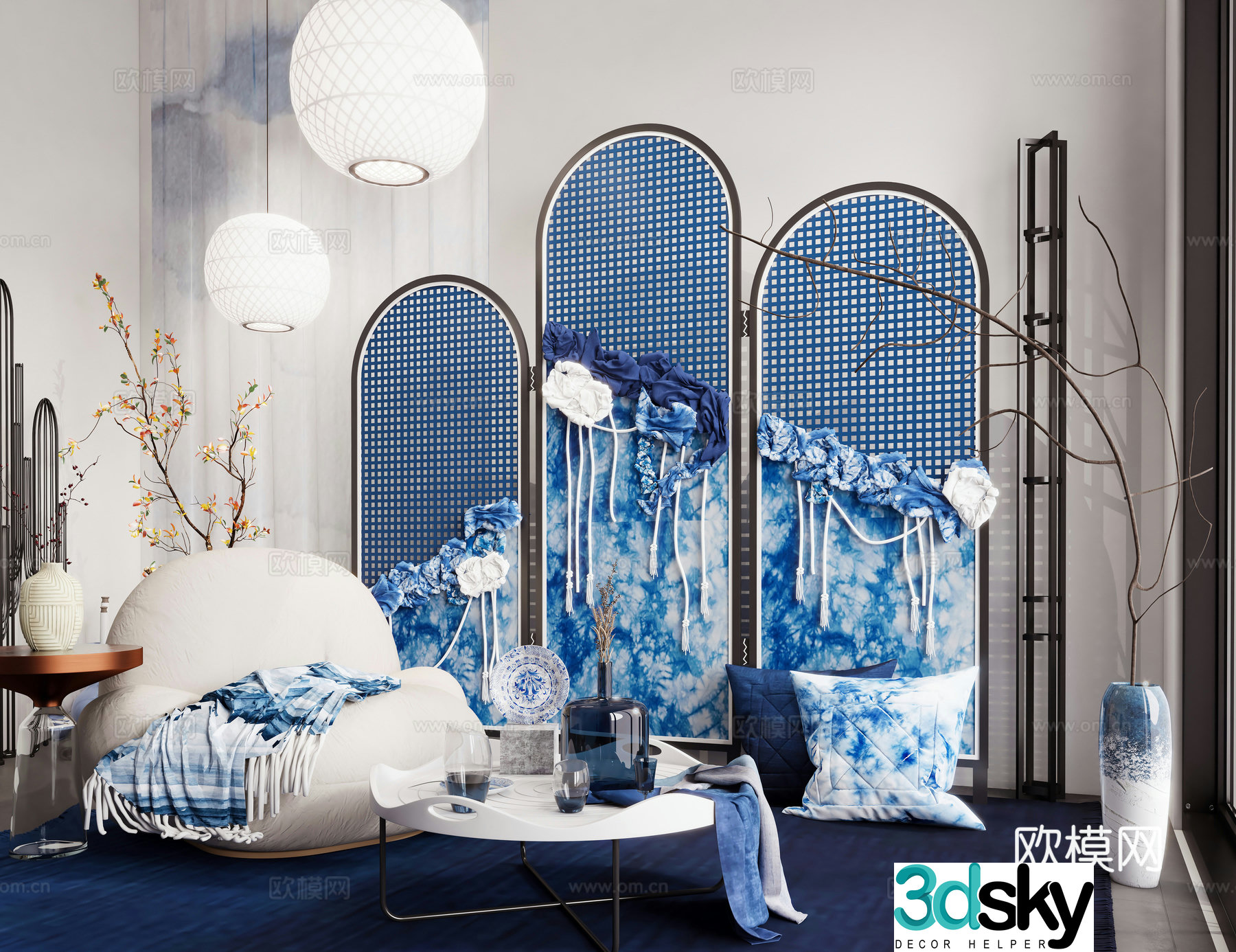 Intangible cultural heritage tie-dye art installation blue sun tie-dye textile fabric tie-dye display art installation clock-in 3D model