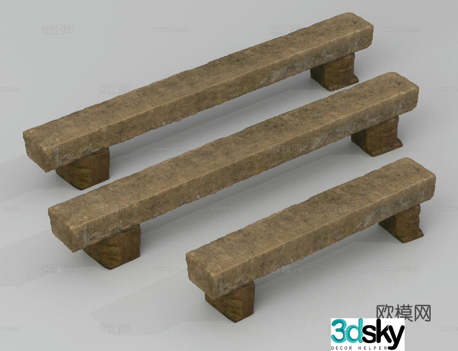 Long bench stool landscape stool outdoor stool 3d model