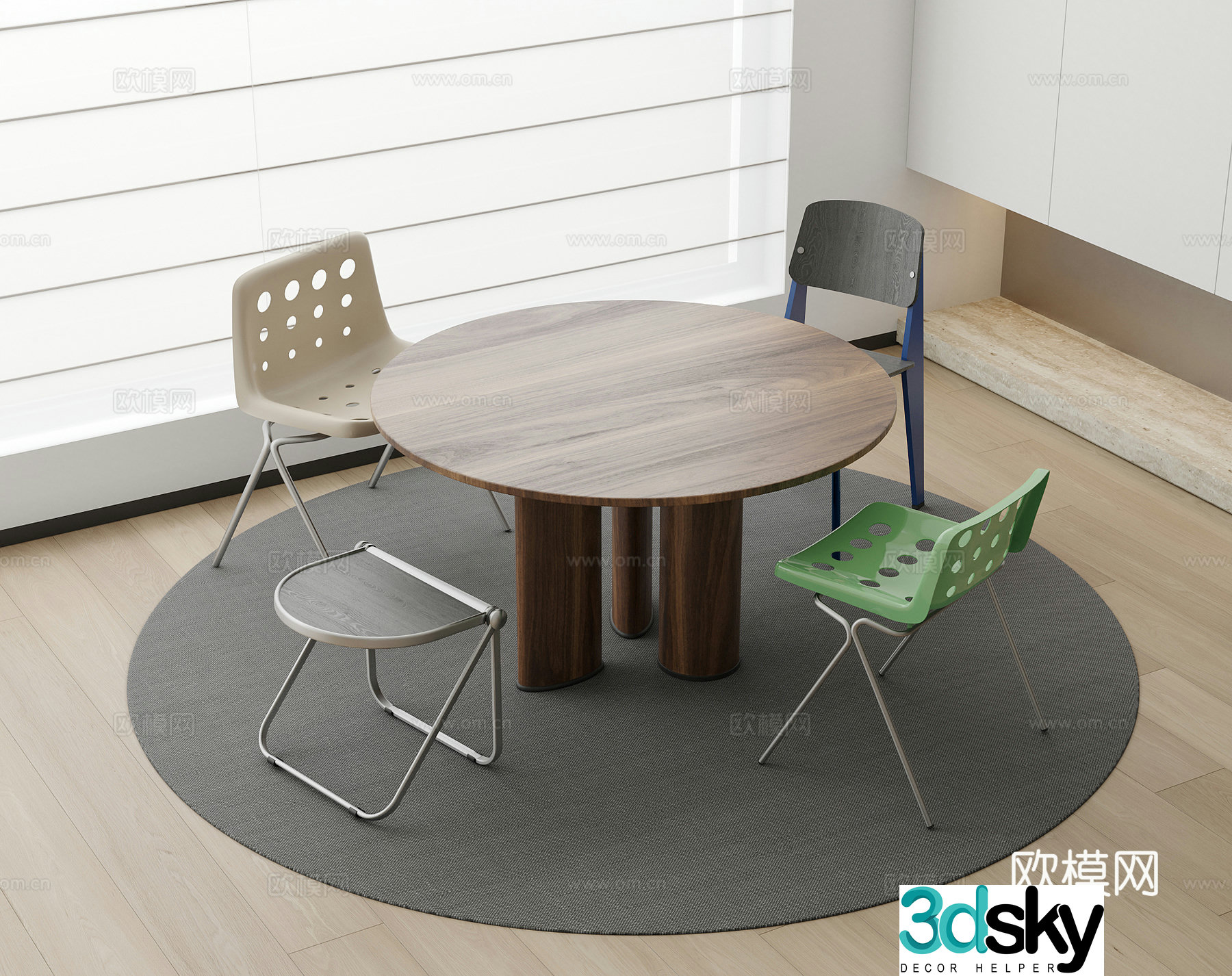 Medium cream style dining table and chair 3d model