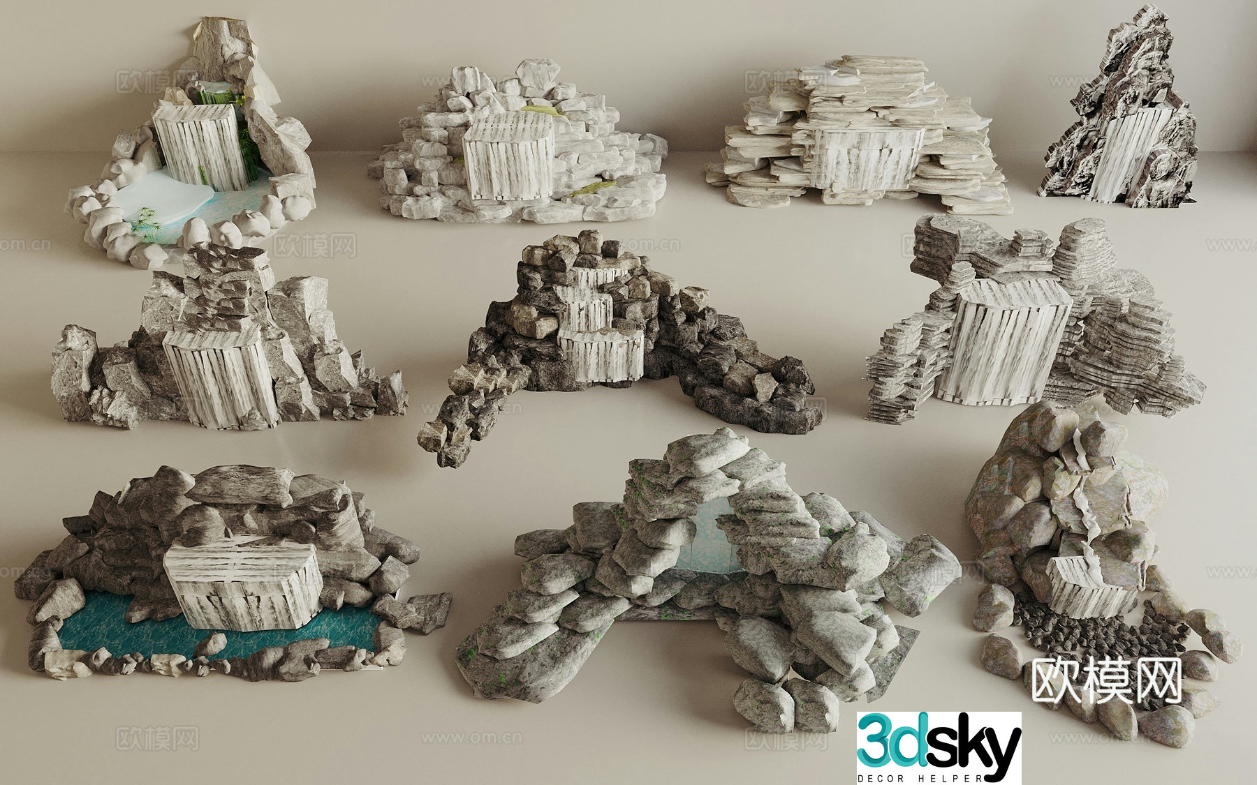 New Chinese style rockery waterscape rockery rockery stone waterfall waterfall waterfall waterscape 3D model