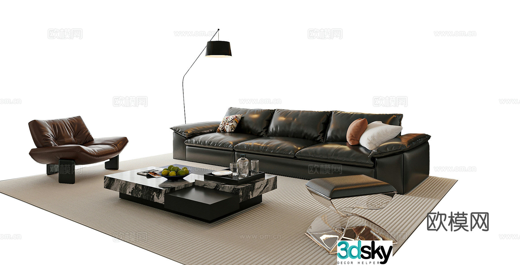 Modern Italian sofa coffee table combination living room sofa 3D model