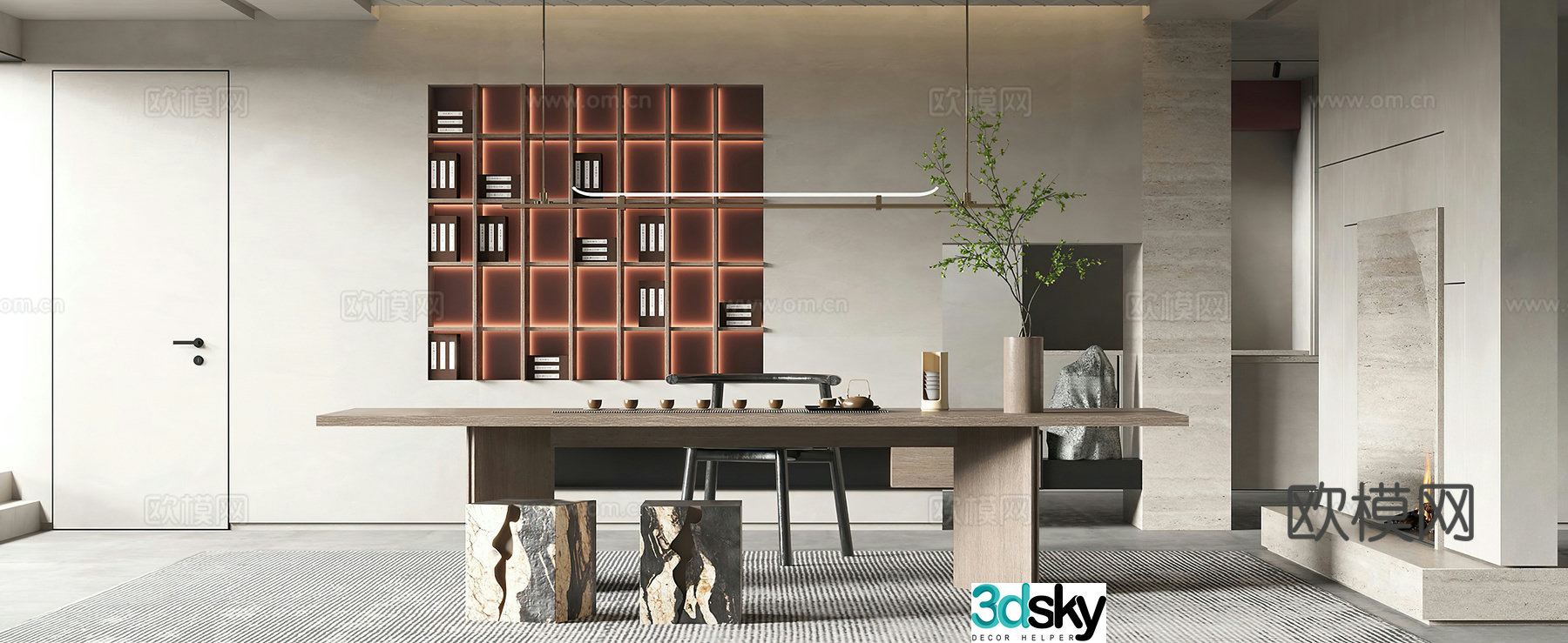 Modern tea room Teahouse Tea table Office Study Room New Chinese Tea Room Wasabi Tea Room 3D Model