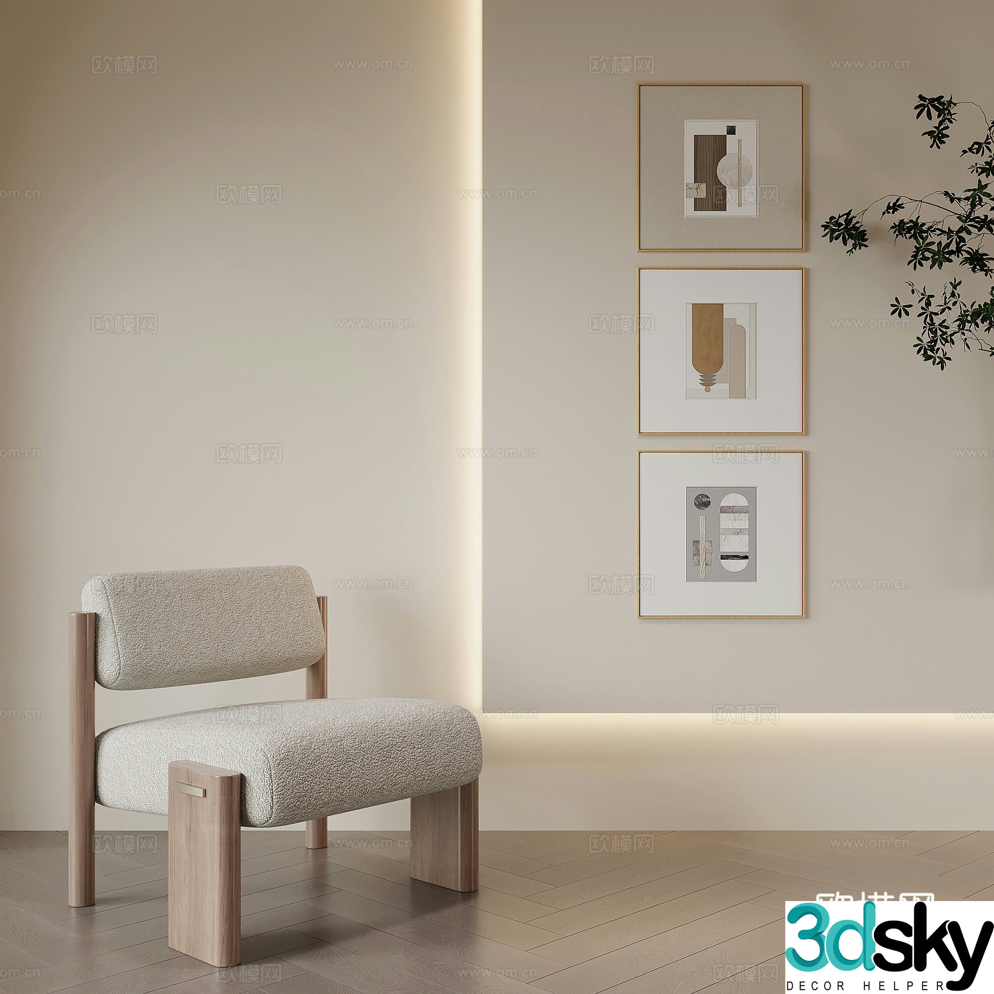 Modern leisure chair decorative hanging painting combination painting green plant 3d model