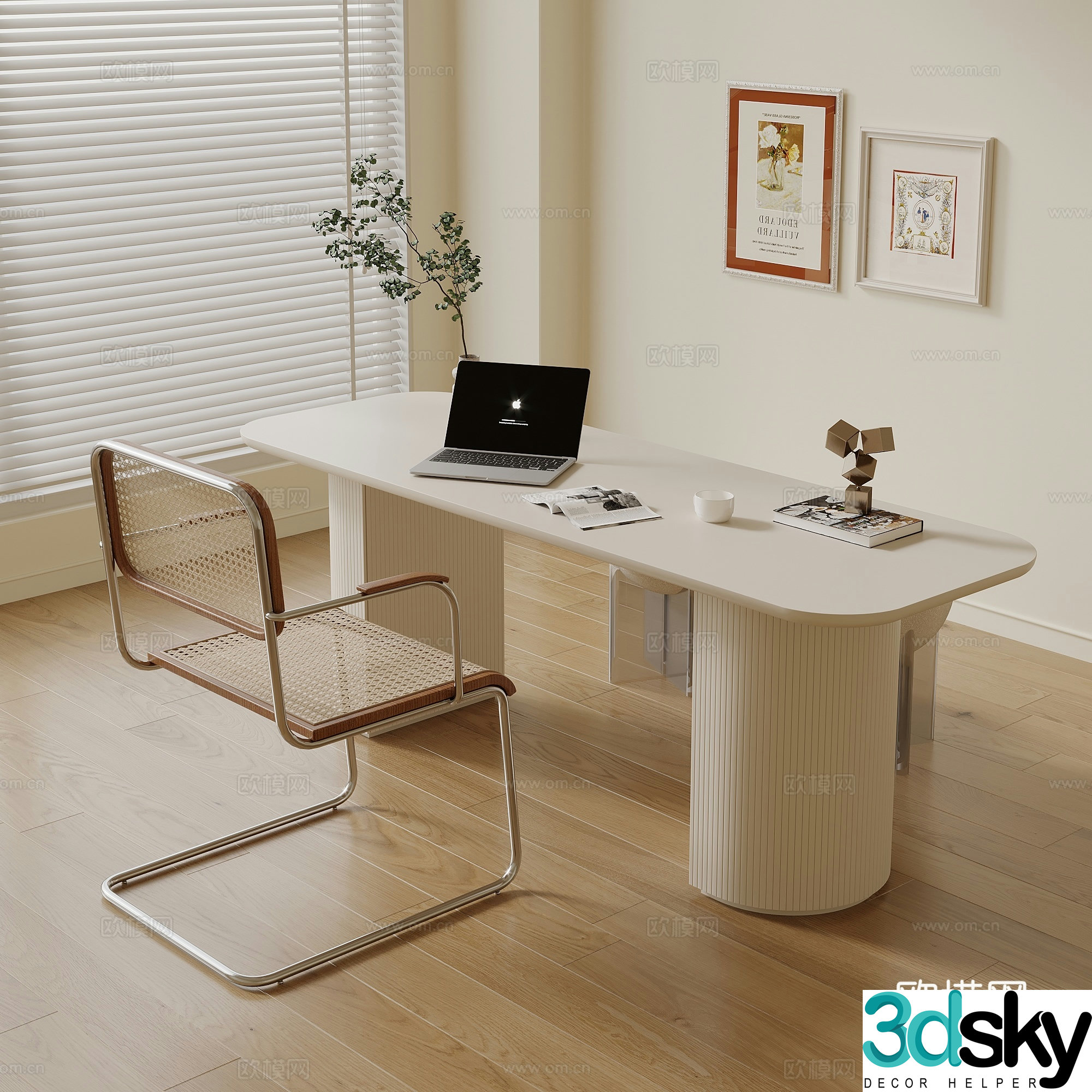 French cream style desk and chair office desk and chair combination 3D model