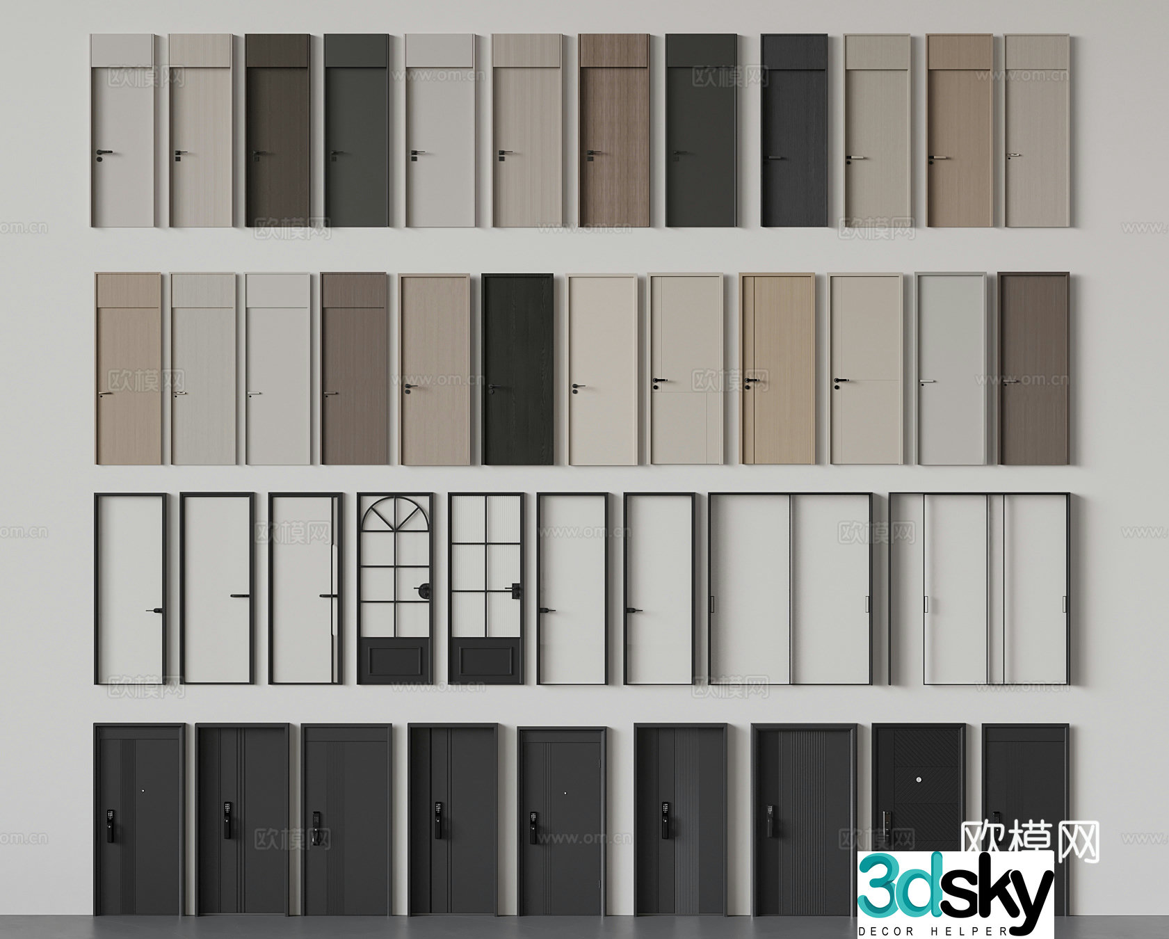 Modern single-open door glass door sliding door security door 3d model